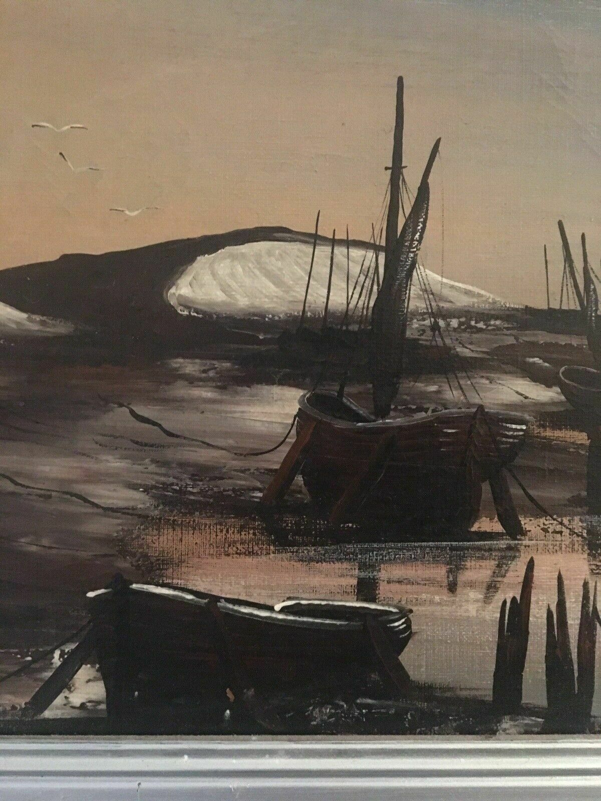 Ken Hammond Mid Century Nautical Maritime Panoramic Original Oil Painting 1970s photo Art