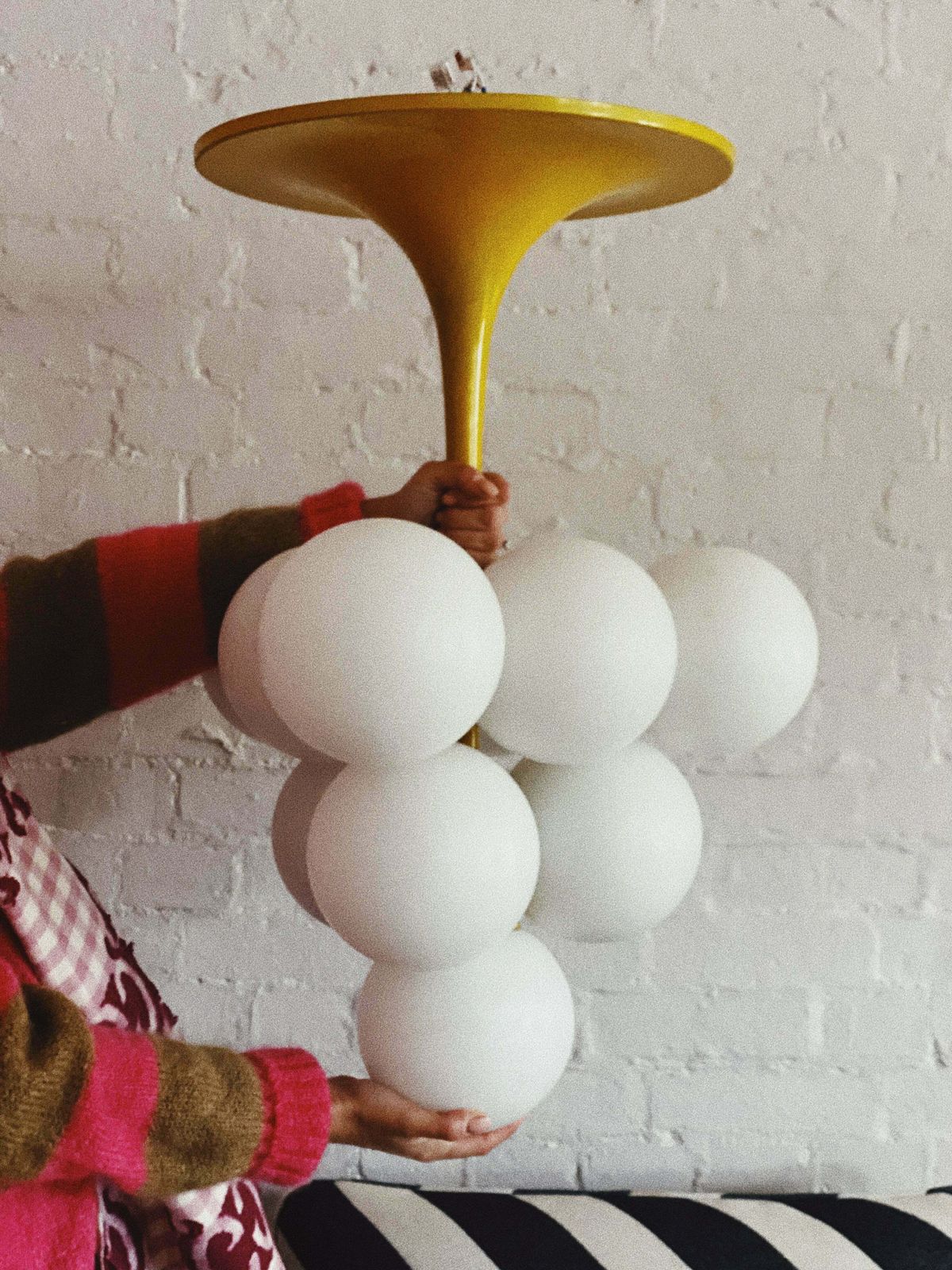 Rare Kaiser Leuchten Yellow Metal Pendant Light 10 Globe C.1960 photo vintage