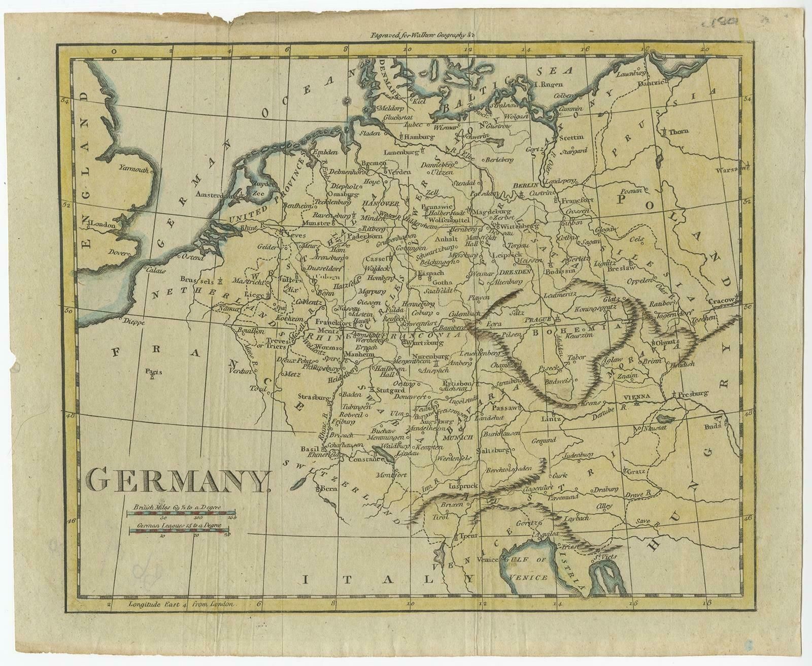 Antique Map Of Germany From An Old English Atlas, C.1802 photo 143.0
