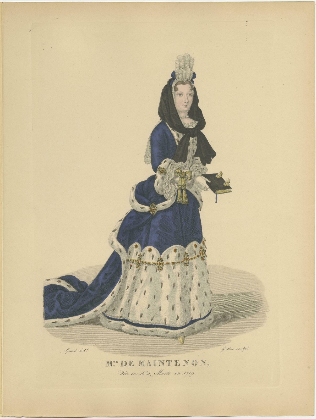 Hand Colored Engraving Of Françoise D'aubigné   Madame De Maintenon, 1900 photo 143.0