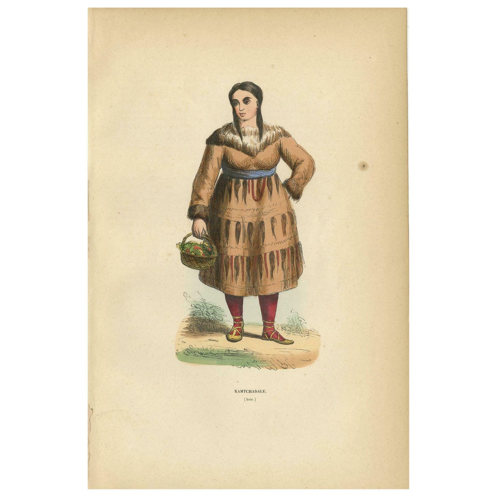 Antique Print Of A Kamchadal Woman, Inhabitant Of Kamchatka, Russia, '1843'