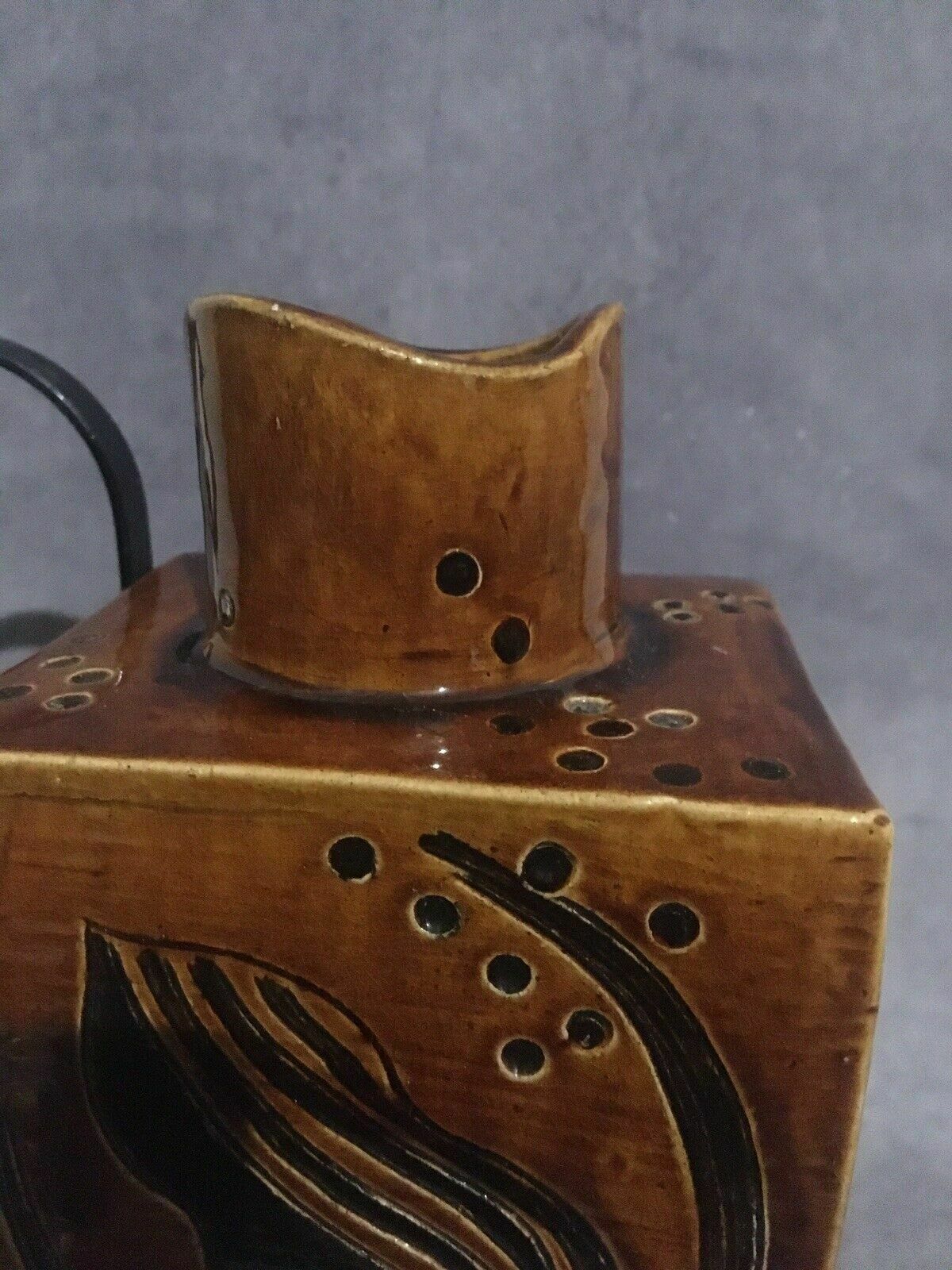 Mid Century Studio Pottery Slab Vase & Wrought Iron Stand photo for sale