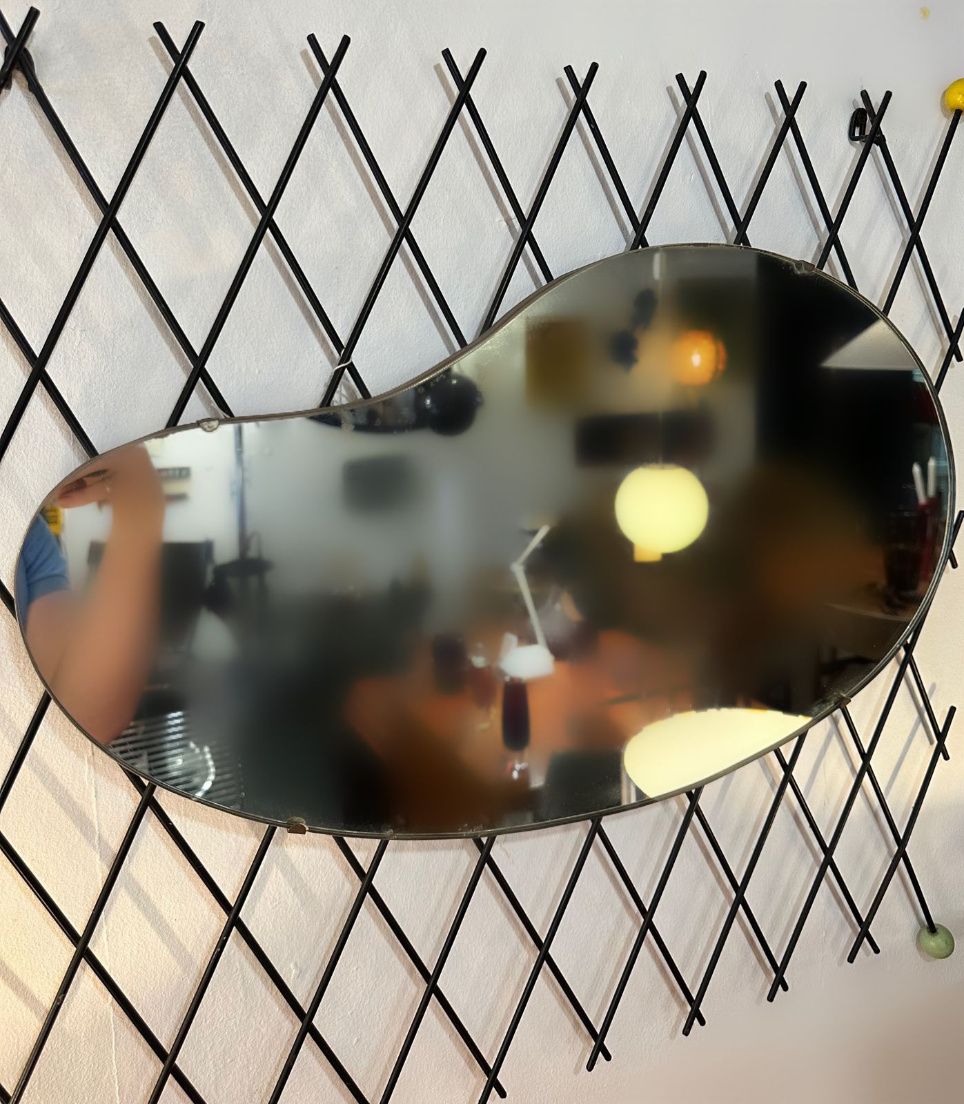 Very Rare Mid Century French Organic Shape Cross Hatch Iron Mirror, 1950 photo buy