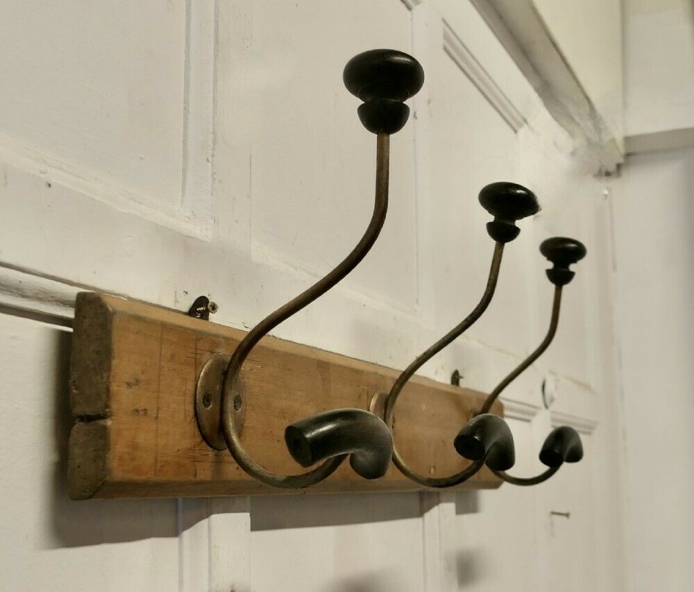 Row Of 3 French Bentwood And Turned Wood Coat Hooks photo Furniture