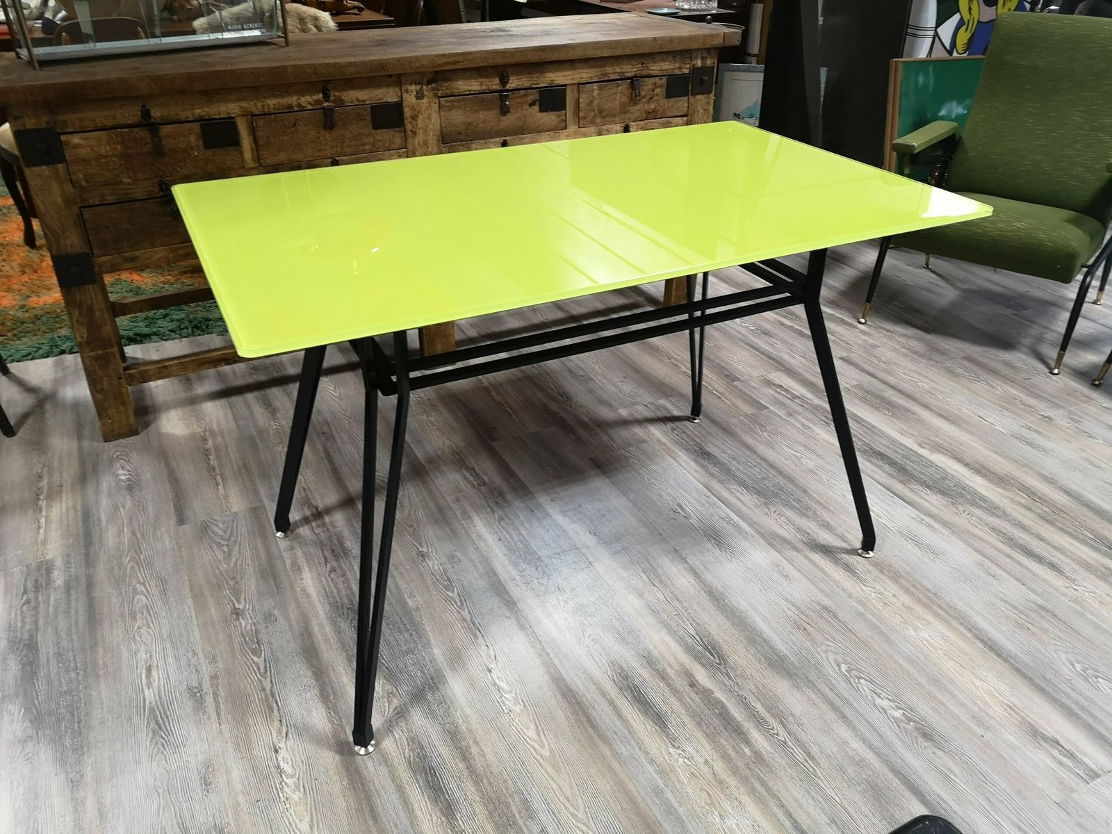 Iron Table With Colored Glass Top, 1950s