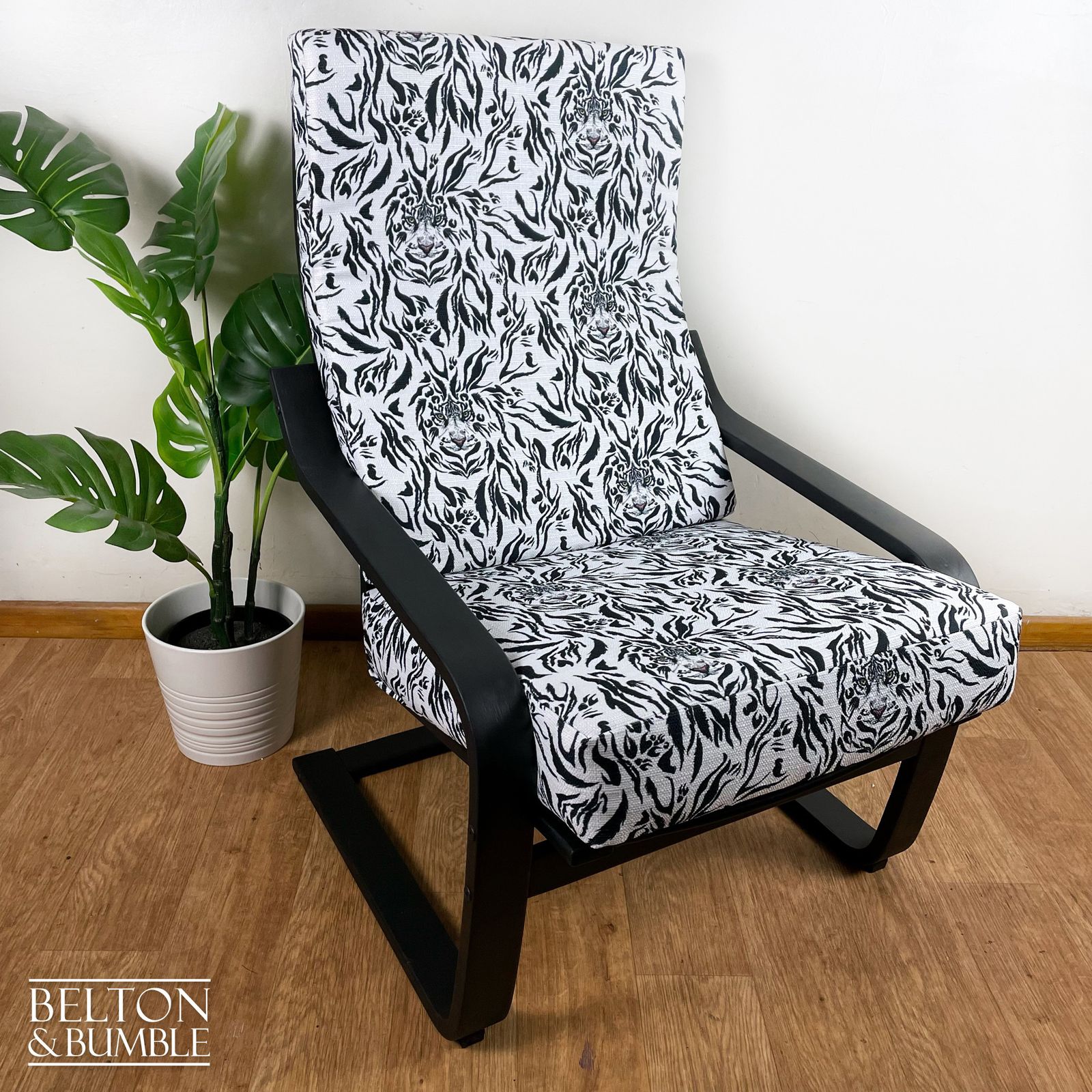 Monochrome Rocker Chair With Tiger Print photo furniture