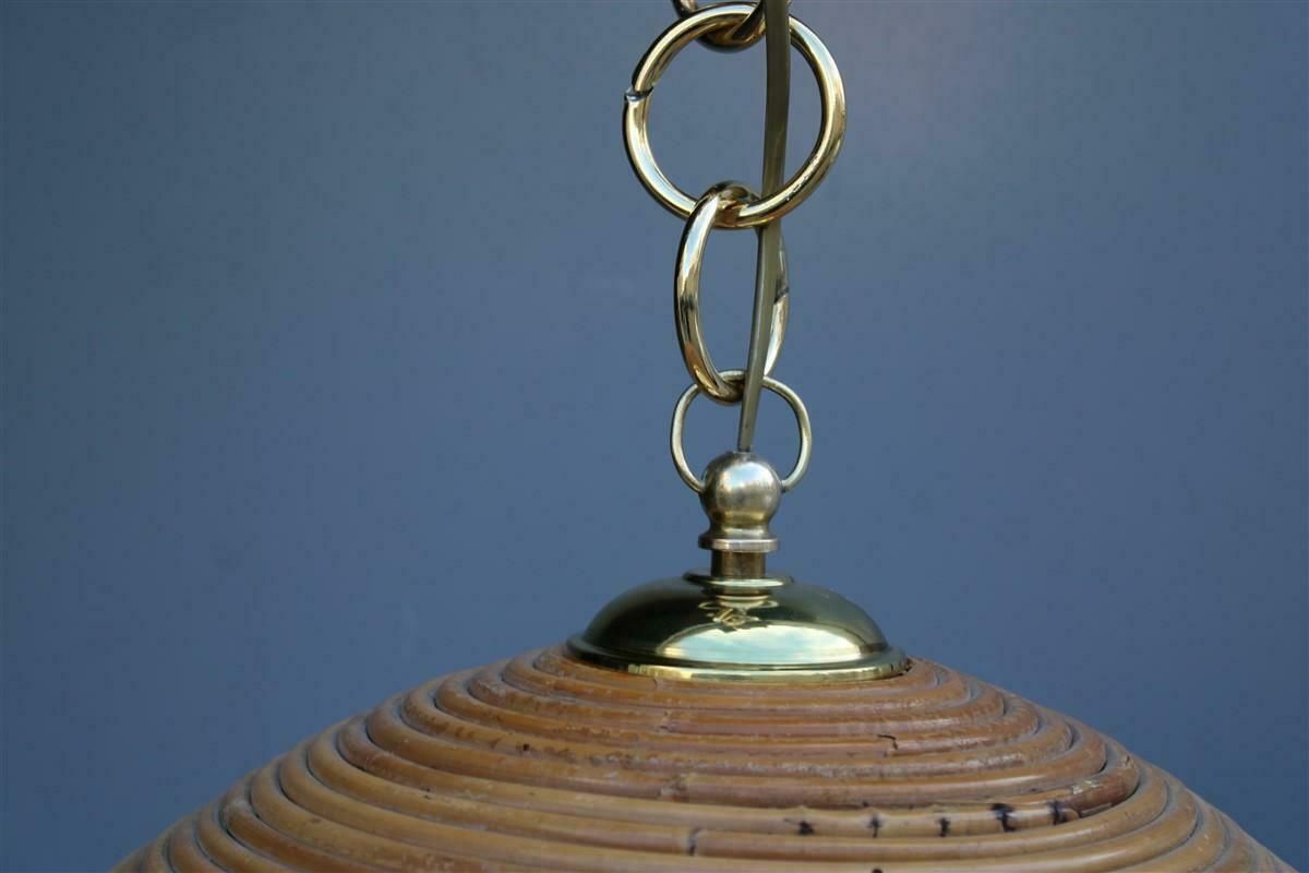 Round Bamboo Chandelier Brass Parts 1970s Made In Italy photo vintage