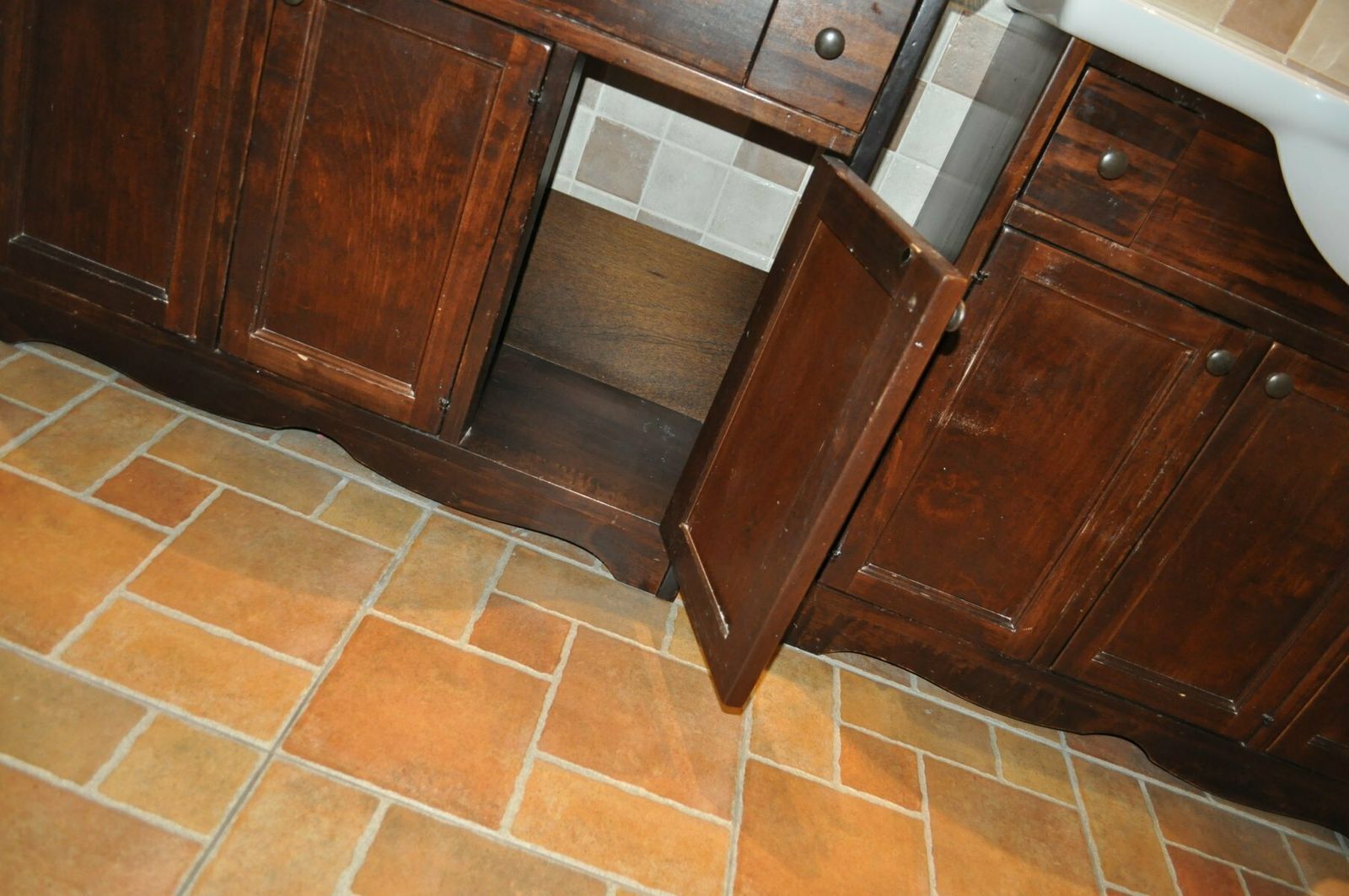 Vintage Poplar Wood Vanity Cabinet With Wash Basin, 1960s, Set Of 2 photo furniture