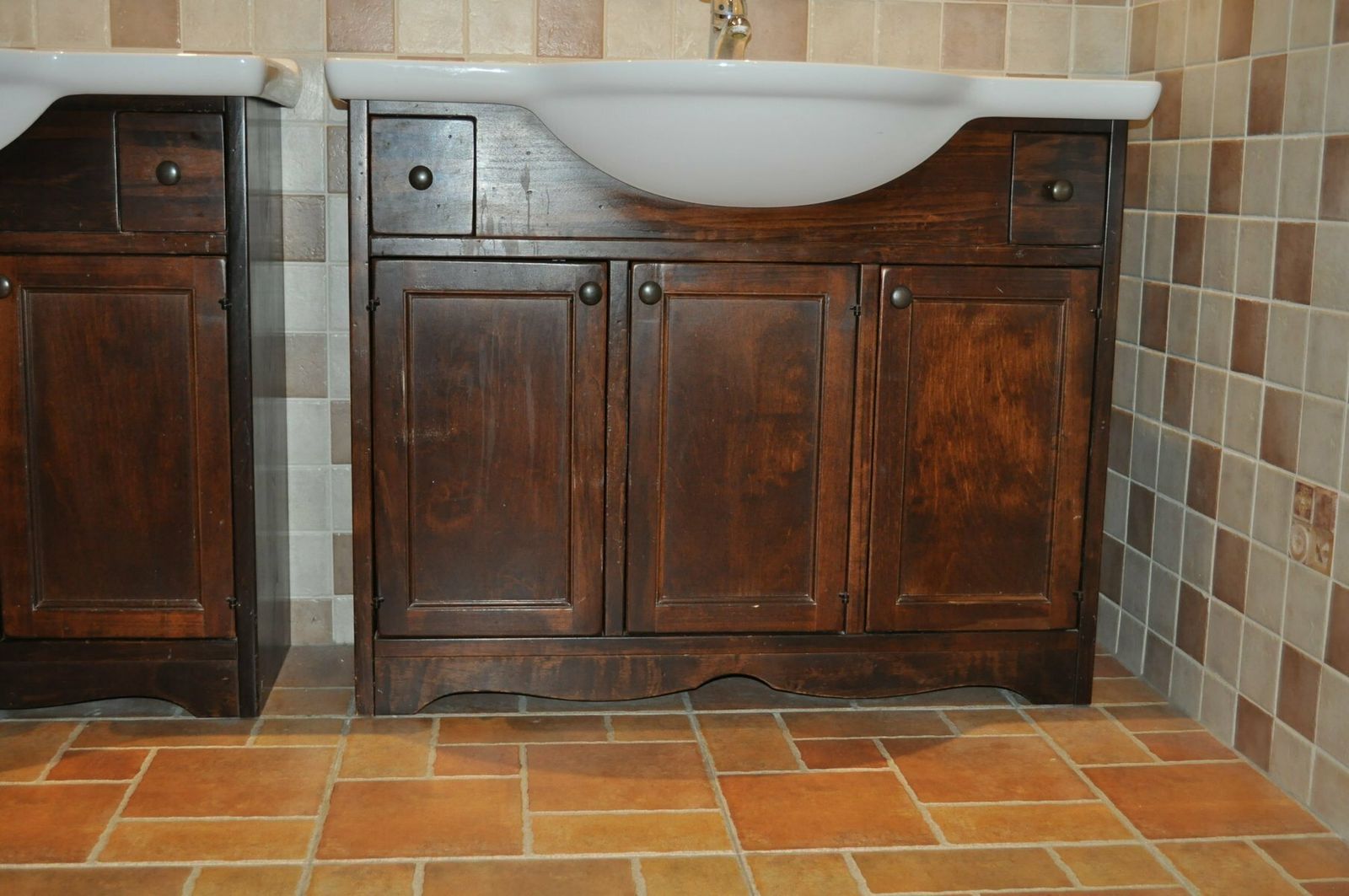 Vintage Poplar Wood Vanity Cabinet With Wash Basin, 1960s, Set Of 2 photo for sale
