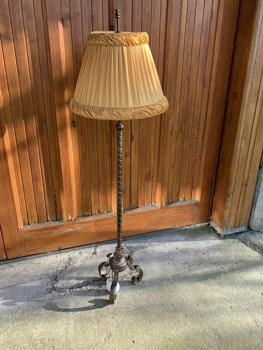 Art Deco Metal Floor Lamp With Fabric Shade, 1950s