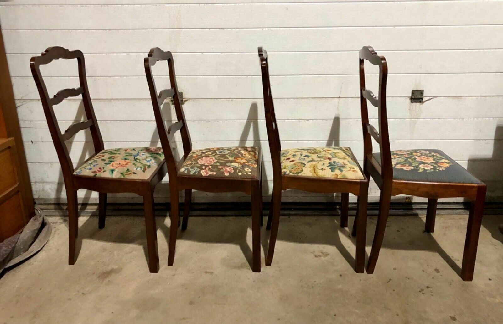 photo for sale Handsome Set Of Four Vintage Chairs With Tapestry Seats