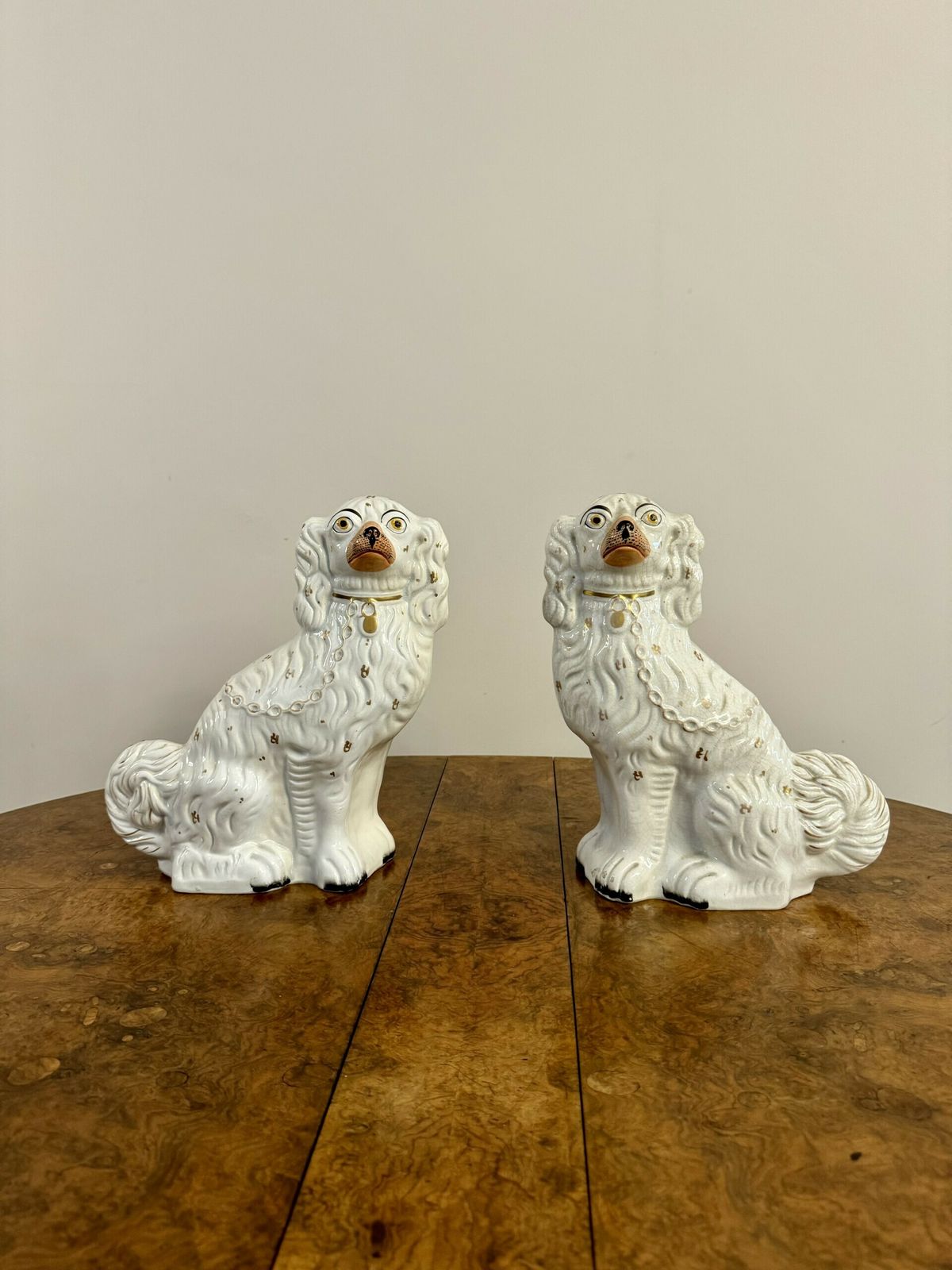 Large Pair Of Victorian Seated Staffordshire Spaniel Dogs
