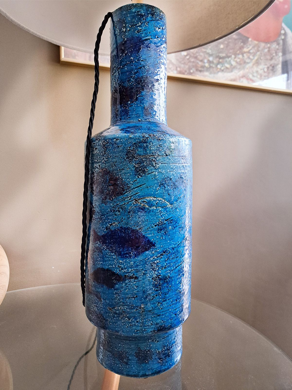 Blue Ceramic Table Lamp By Aldo Londi For Bitossi, 1960s photo buy