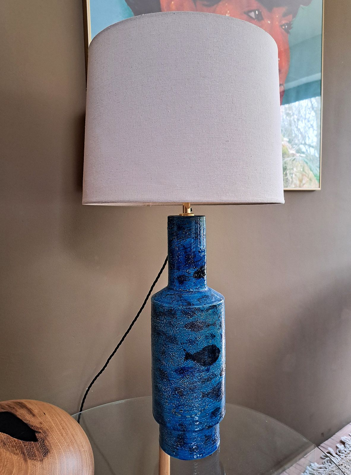 Blue Ceramic Table Lamp By Aldo Londi For Bitossi, 1960s