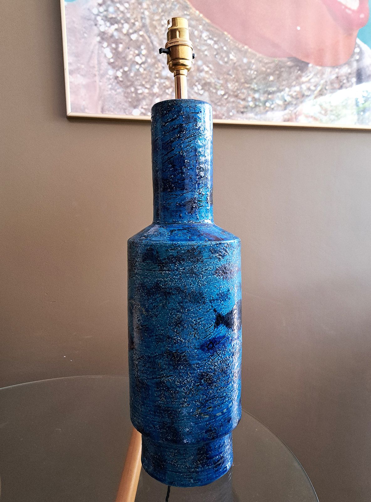 photo vinterior Blue Ceramic Table Lamp By Aldo Londi For Bitossi, 1960s