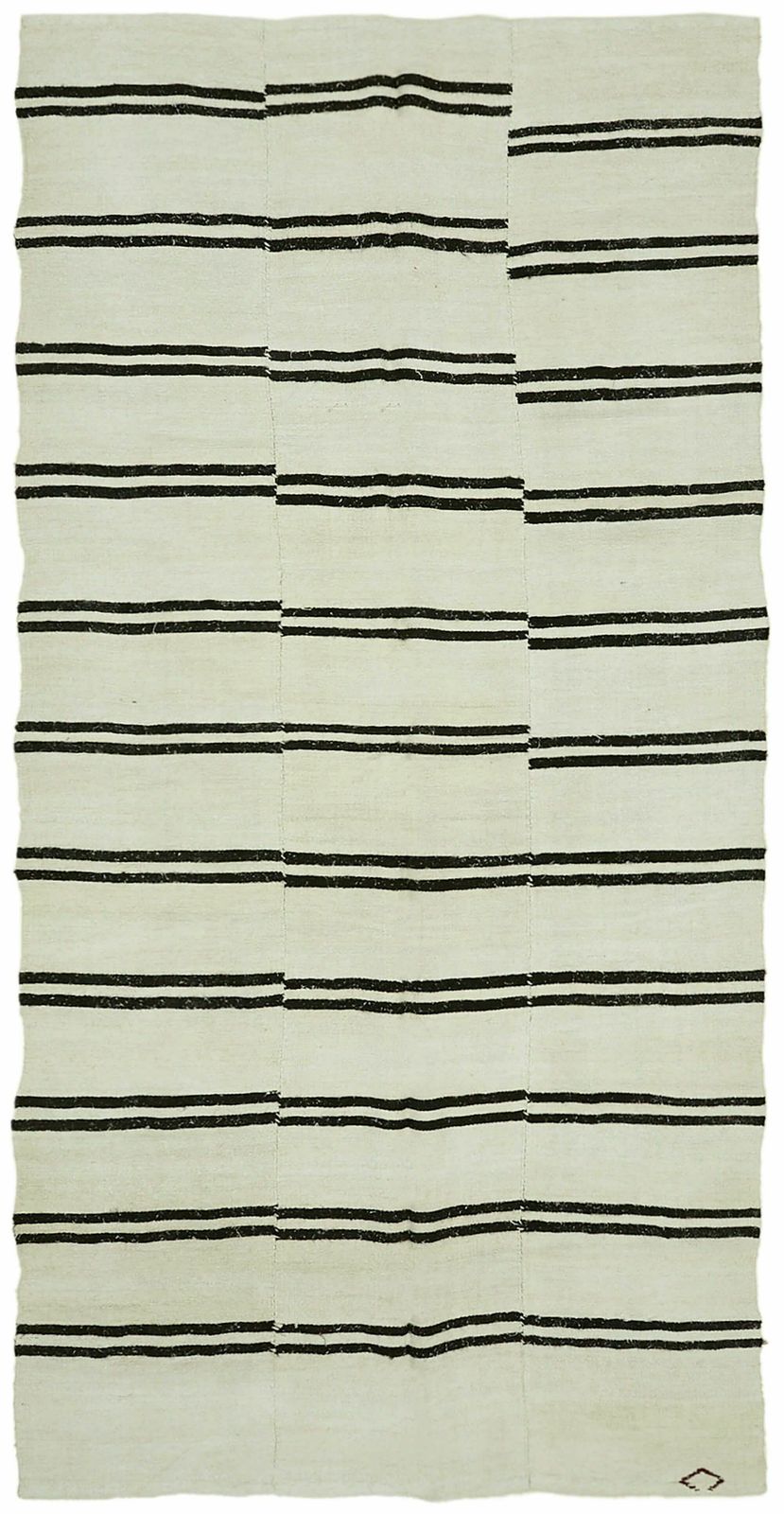 Handmade Vintage White Hemp Kilim Rug 196 Cm X 385 Cm