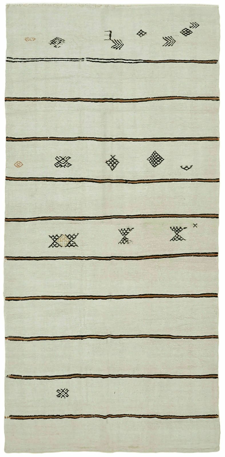 Handmade Vintage White Hemp Kilim Rug 178 Cm X 372 Cm