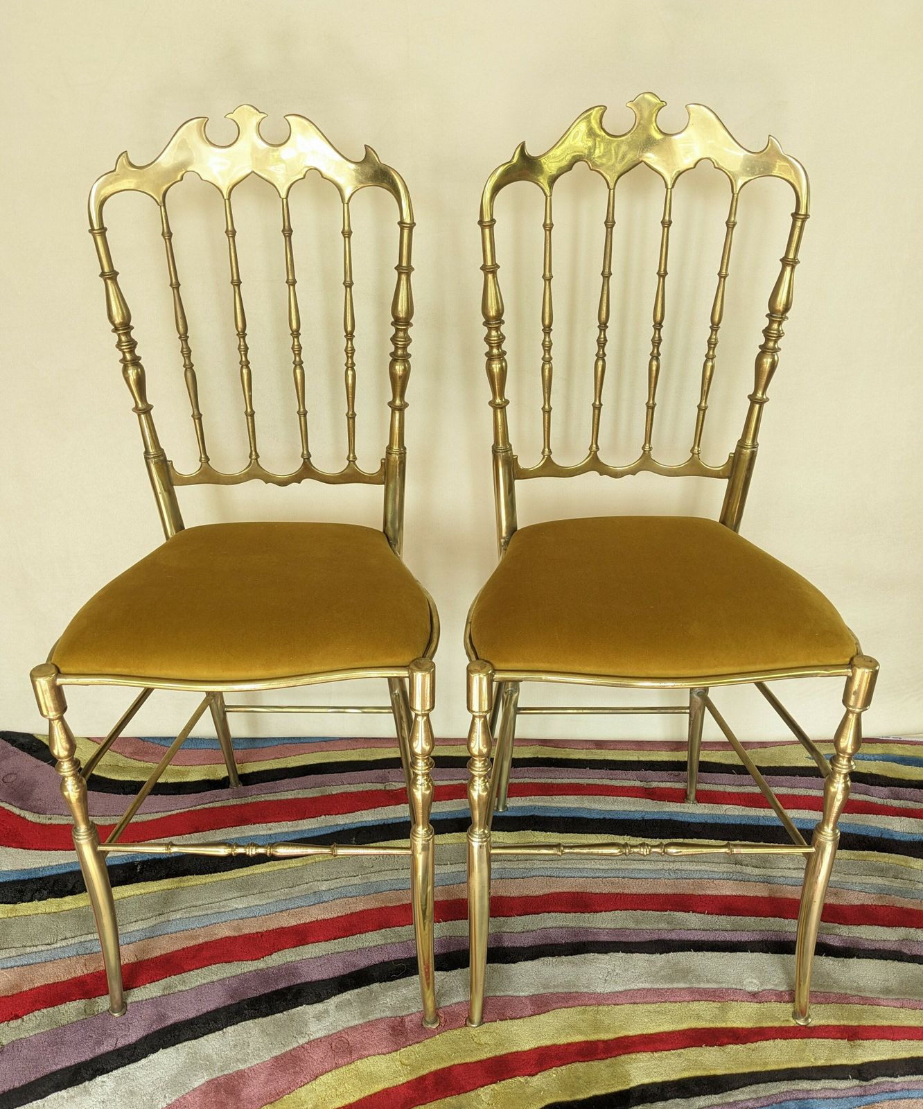 Beautiful Brass Chiavari Chairs With New Seat Bases And Upholstery. 6 Chairs Available photo Furniture