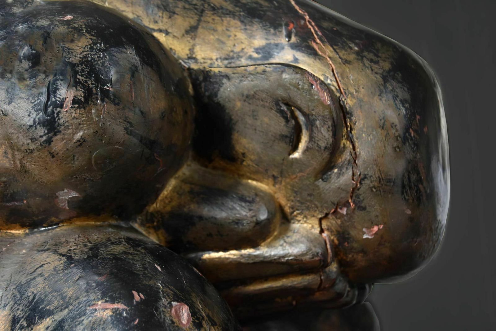 Pair Of Vintage Hand Carved ‘Crying Men’ Wooden Sculptures photo for sale