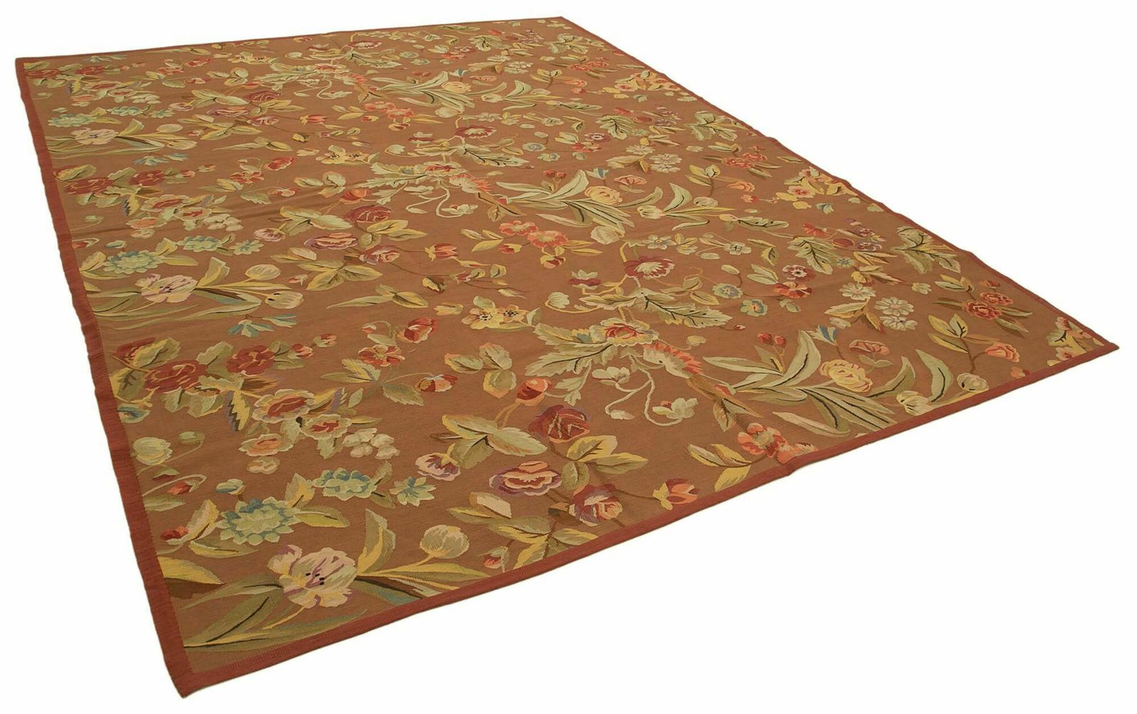 Handwoven European Brown Aubusson Kilim 280 Cm X 354 Cm photo furniture