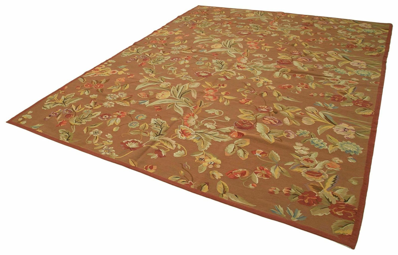 Handwoven European Brown Aubusson Kilim 280 Cm X 354 Cm photo for sale