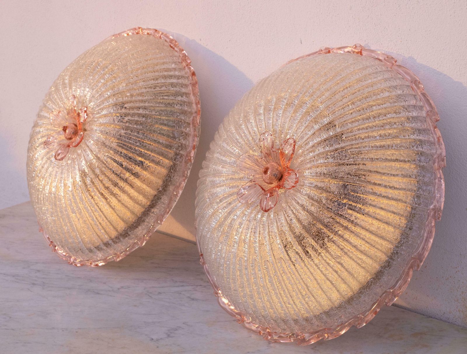 Set Of 2 Large Size Iitalian Pink And Murano Glass Ceiling Flower photo furniture