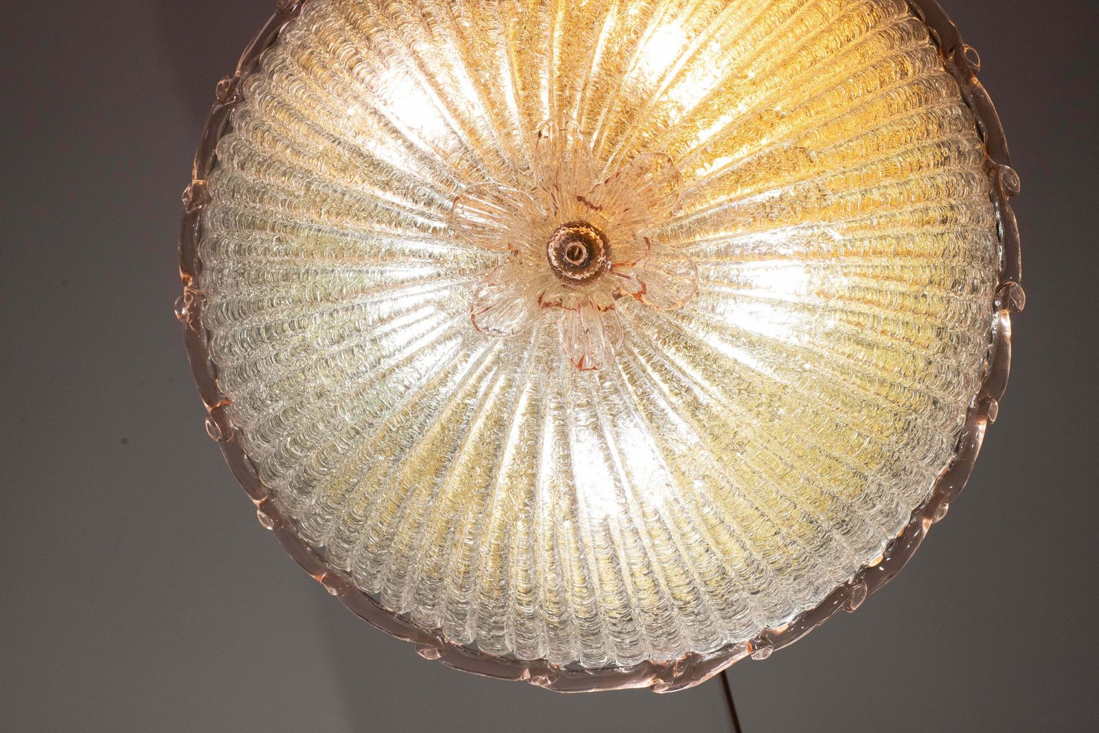 Lighting Set Of 2 Large Size Iitalian Pink And Murano Glass Ceiling Flower photo