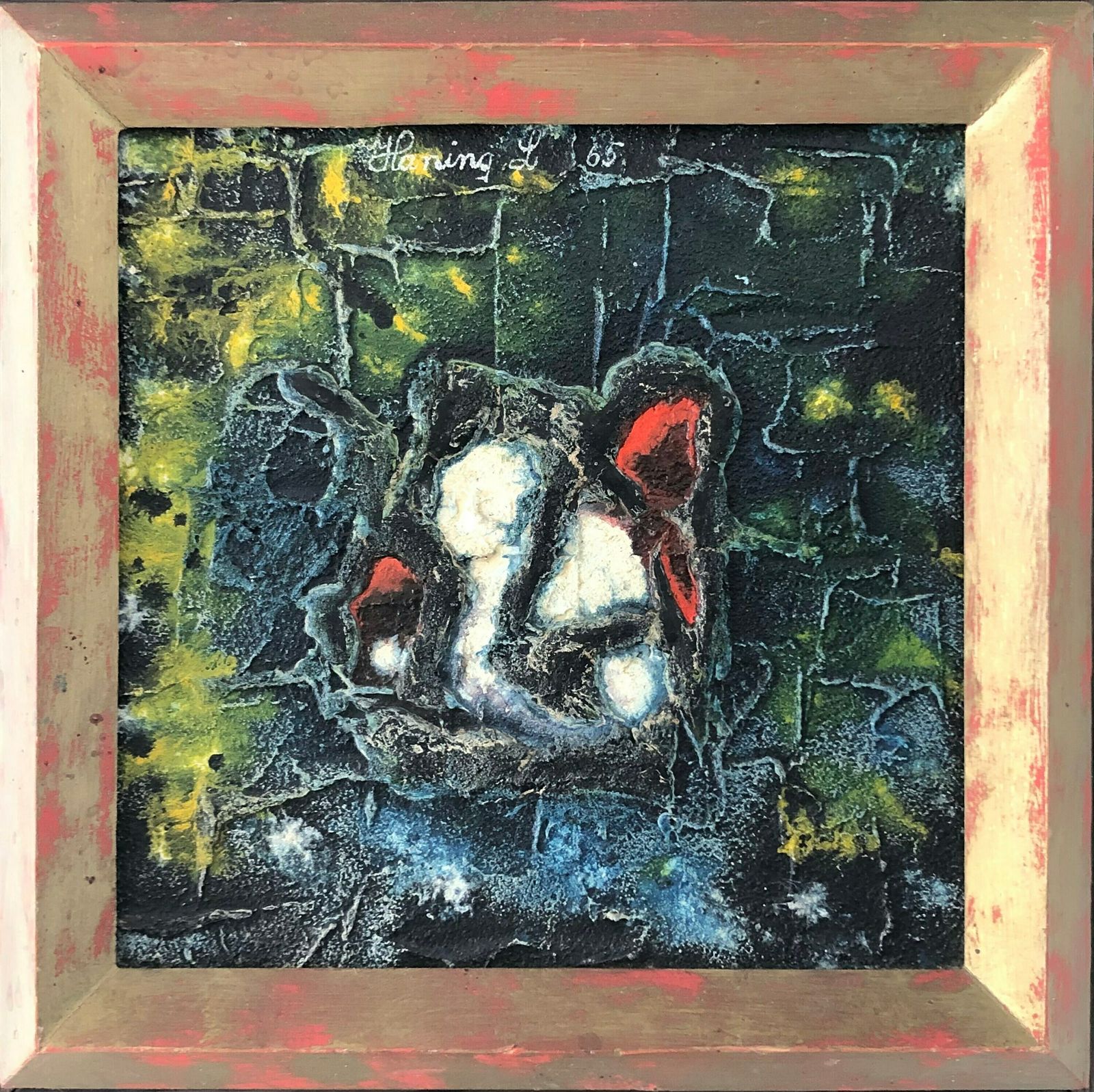 Danish Mid Century Abstract Painting In Relief Style With Paint On Plate In Strong Colours By Harning L. photo furniture
