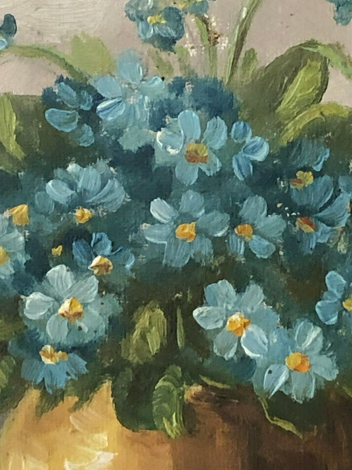 Original Danish Mid Century Oil Painting Signed Rn With Motive Of Vase With Beautiful Blue Flowers photo Art