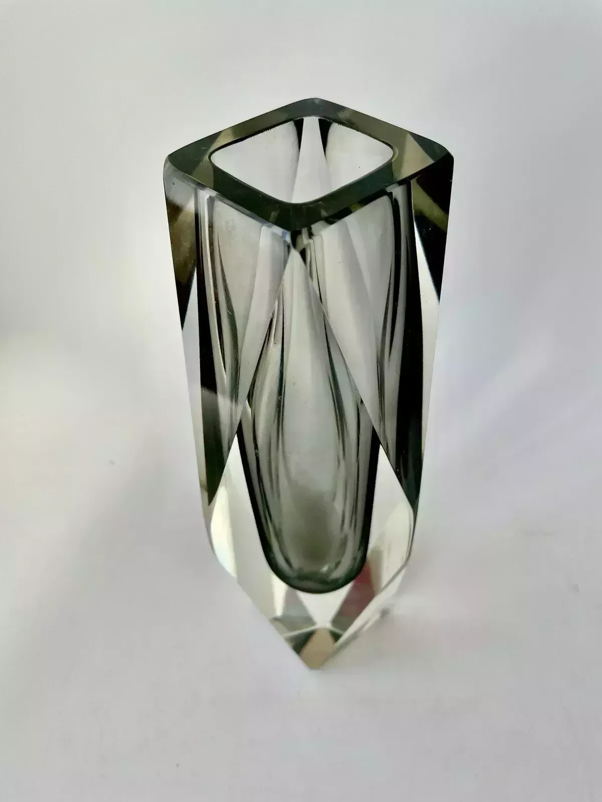 1960s Faceted Murano Sommerso Smoke Grey Vase, Flavio Poli? photo Home Decor