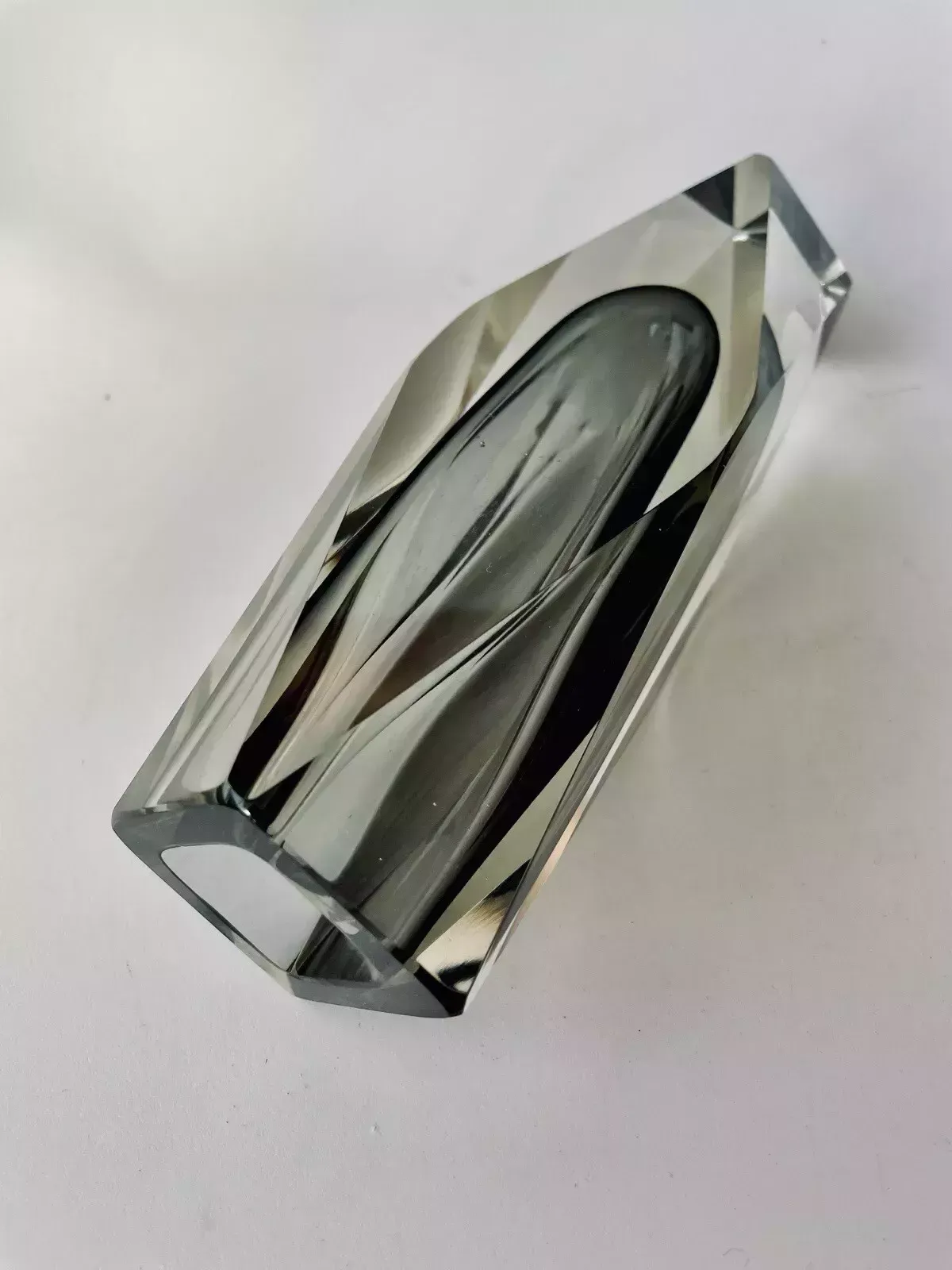 photo for sale 1960s Faceted Murano Sommerso Smoke Grey Vase, Flavio Poli?