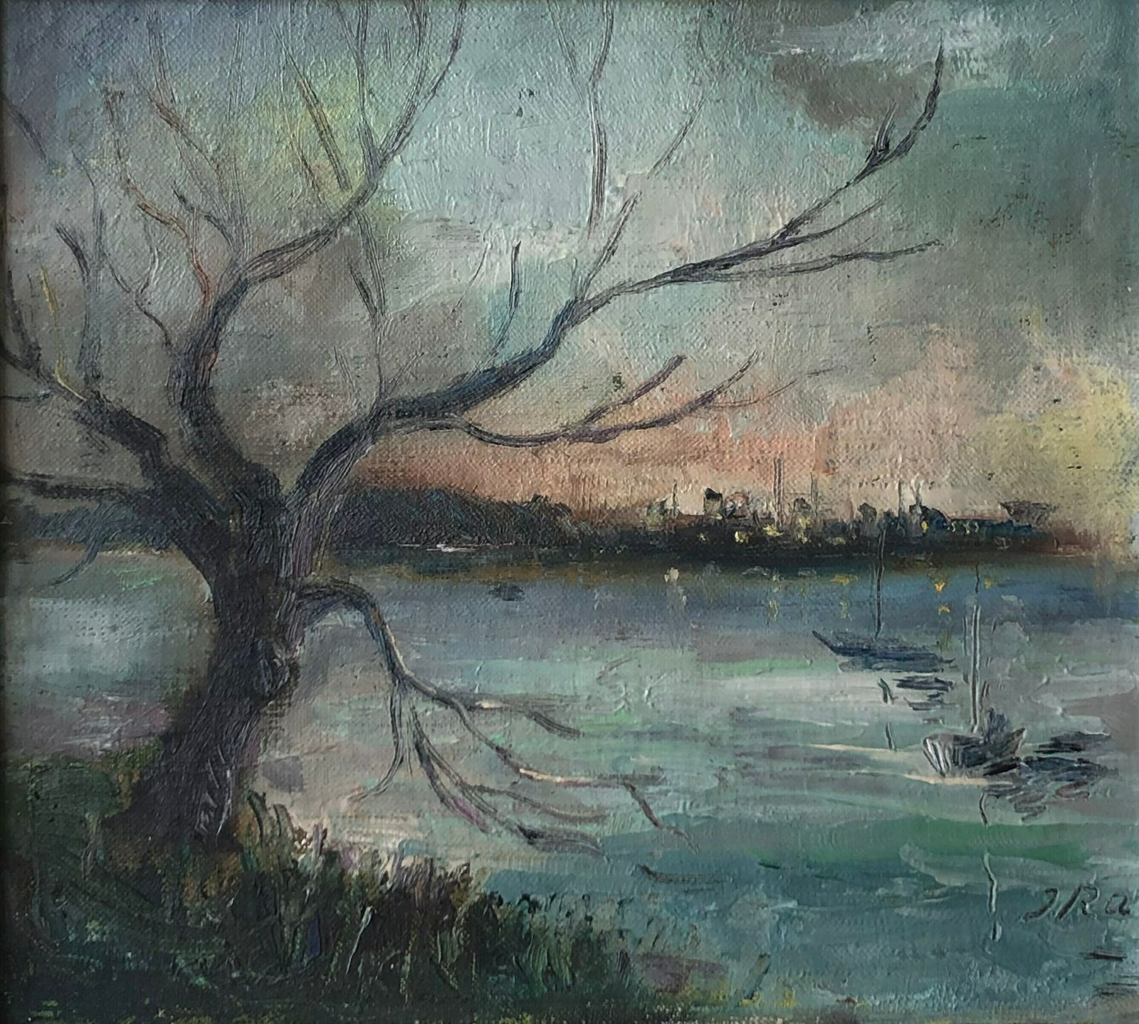 Ingelise Rasmussen Original Oil On Plate Danish Mid Century Painting With Motive Of Naked Tree At A Beach photo furniture