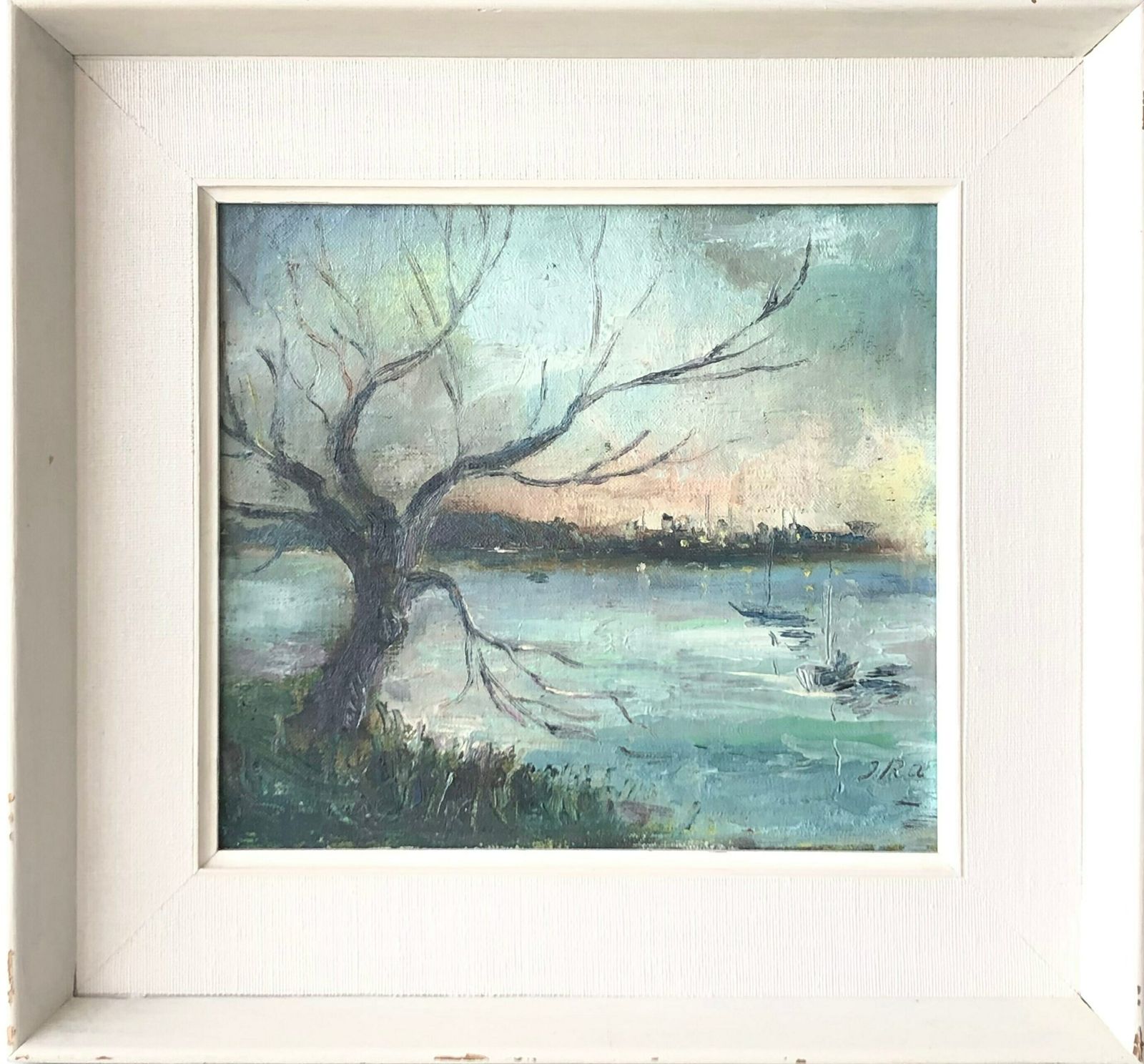 Ingelise Rasmussen Original Oil On Plate Danish Mid Century Painting With Motive Of Naked Tree At A Beach photo for sale