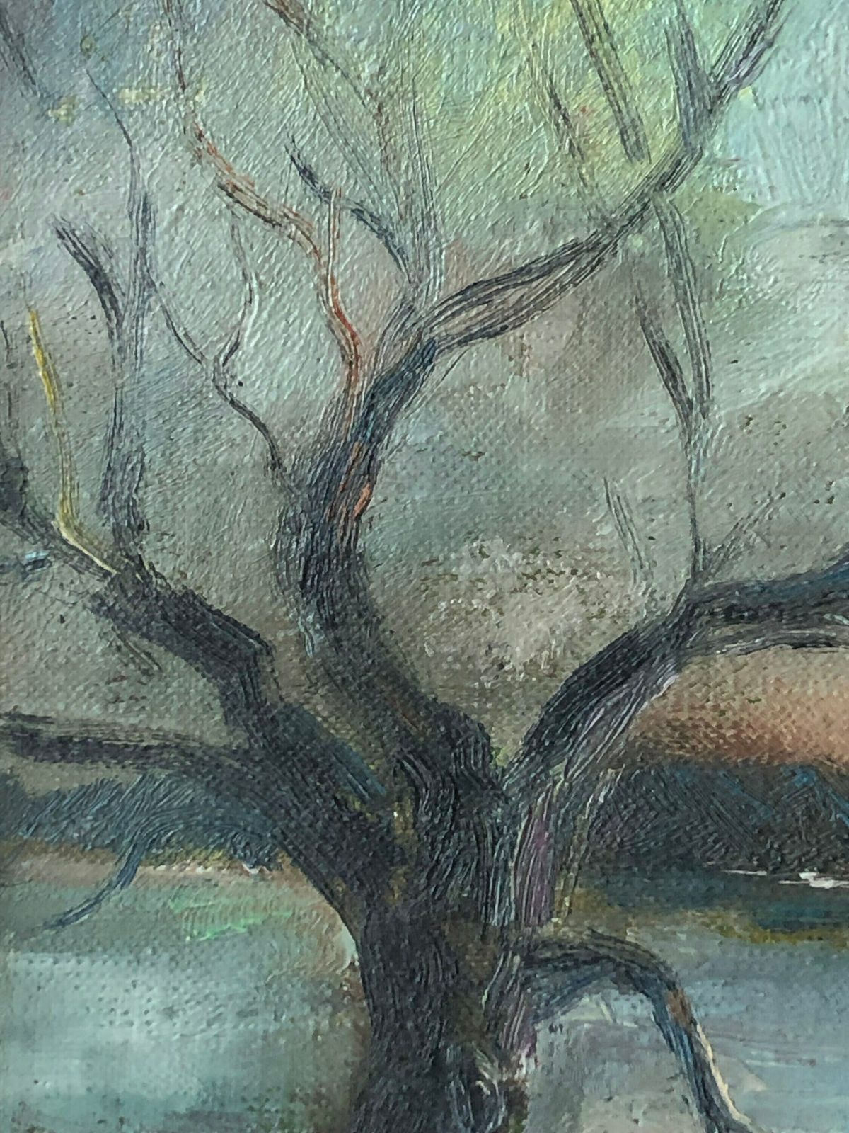 Ingelise Rasmussen Original Oil On Plate Danish Mid Century Painting With Motive Of Naked Tree At A Beach photo Art