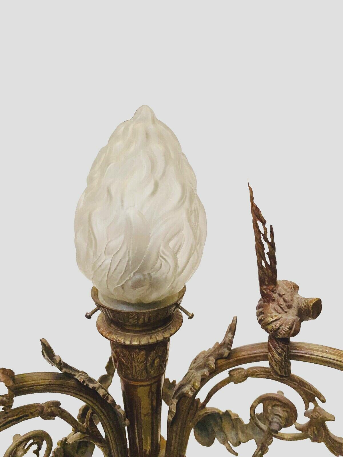 Louis XVI Style Chandelier In Bronze And Frosted Glass 20th Century photo vintage