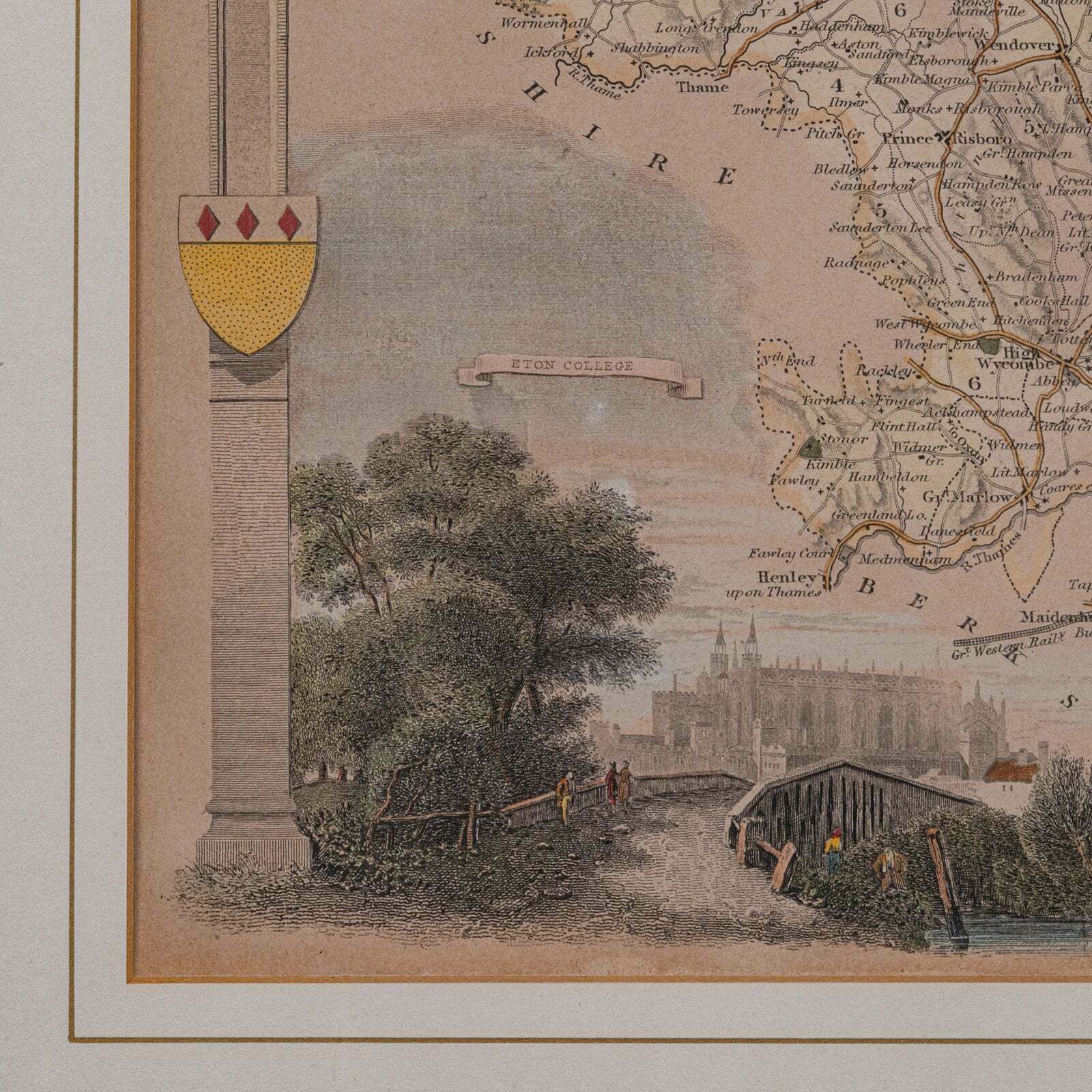 photo furniture Antique Lithography Map, Buckinghamshire, English, Framed Cartography, Victorian
