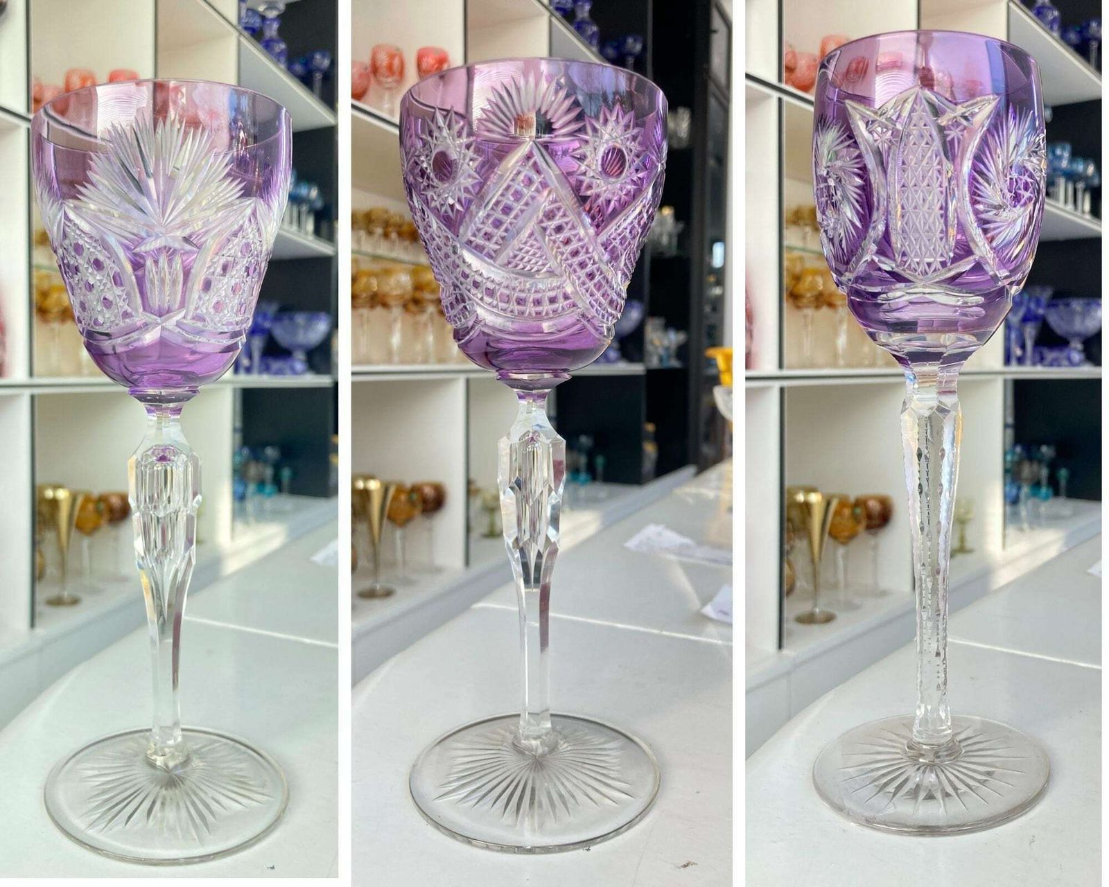 Lavendel Wijnglazen | Lila Vintage Met Luchtbel In De Steel | 3 Stuks