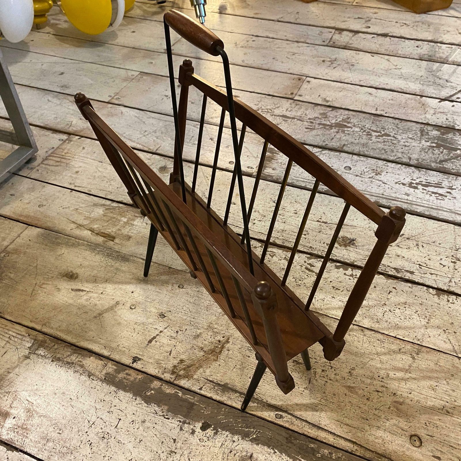 1960s Mid Century Modern Teak And Black Painted Iron Italian Magazine Stand photo 657.0
