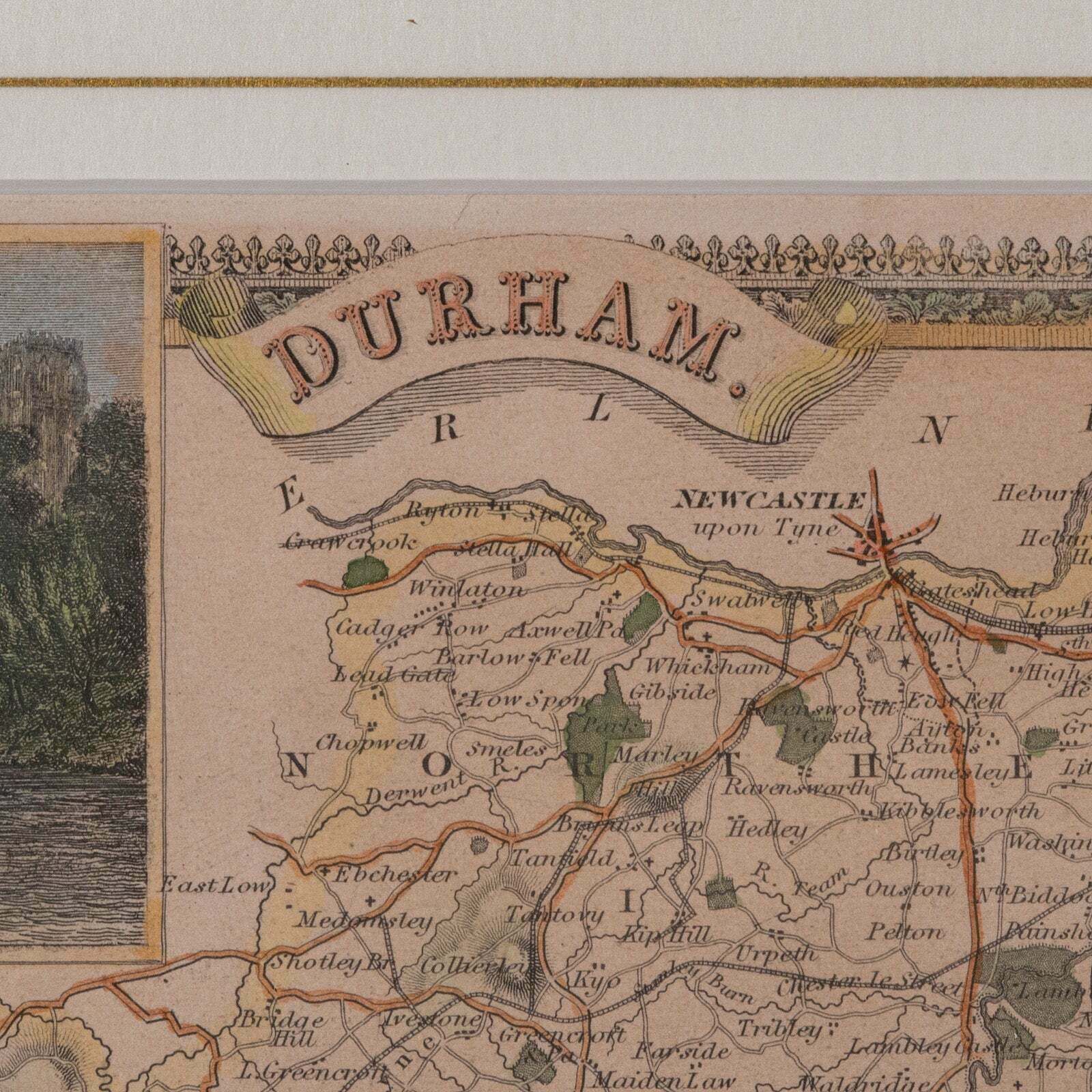 Antique Lithography Map, County Durham, English, Framed Cartography, Victorian photo 295.0