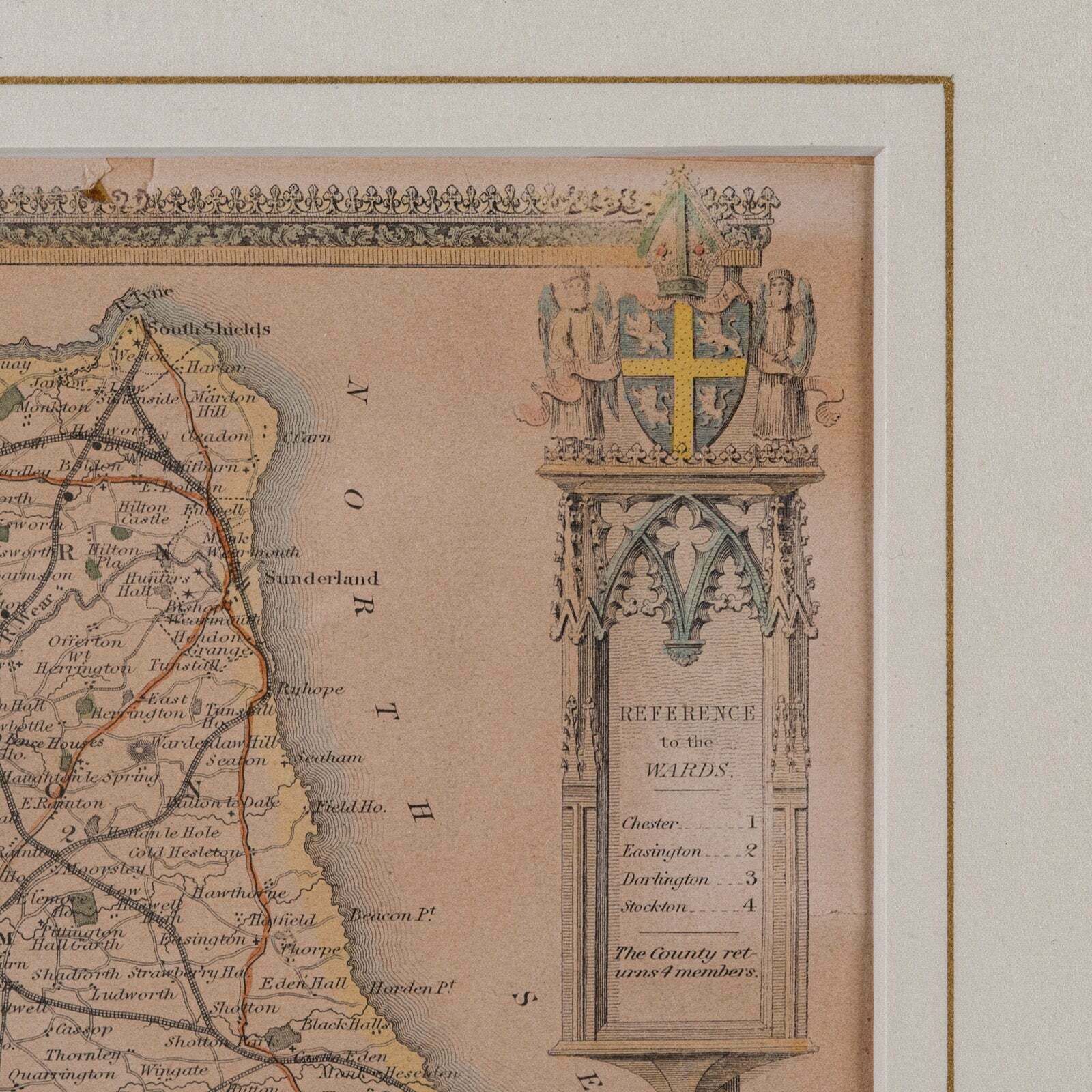 Antique Lithography Map, County Durham, English, Framed Cartography, Victorian photo buy