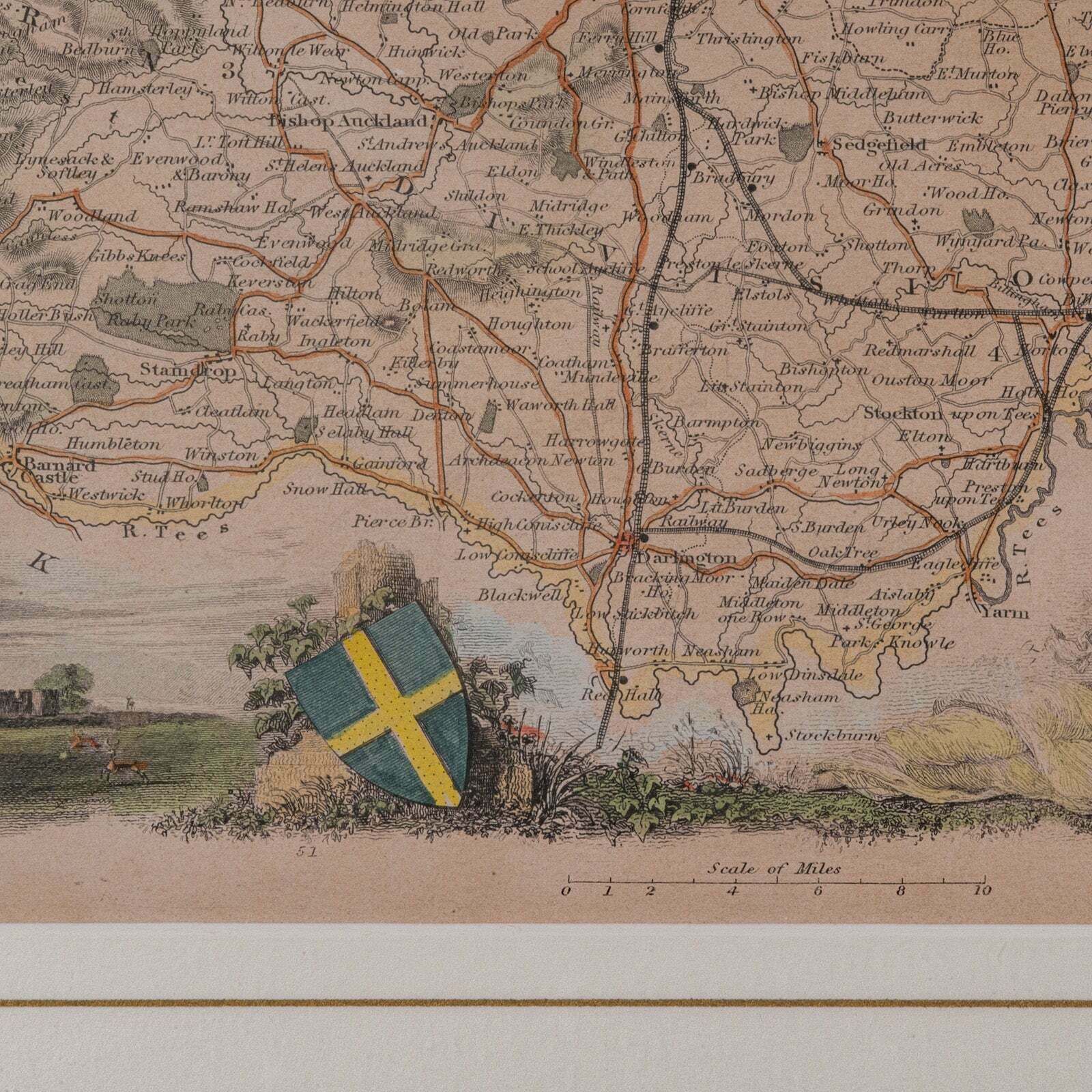 photo furniture Antique Lithography Map, County Durham, English, Framed Cartography, Victorian