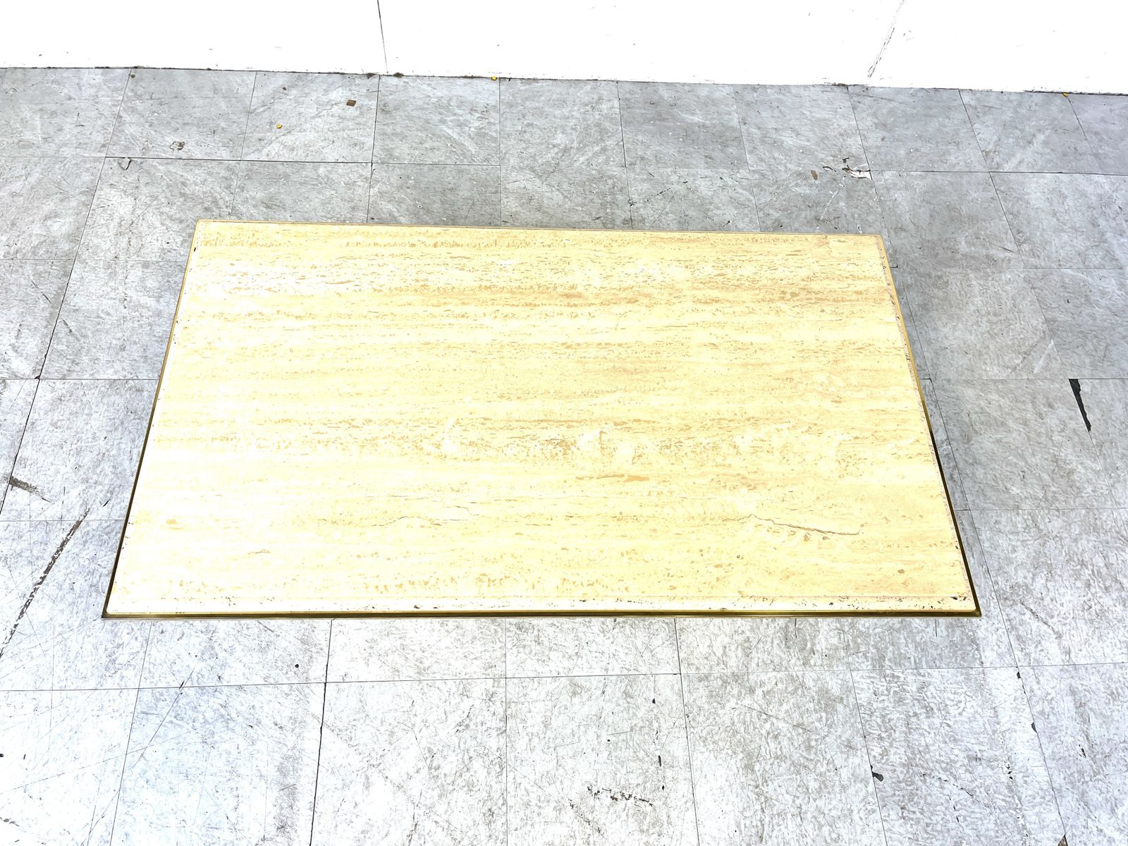 photo for sale Vintage Travertine And Brass Coffee Table By Fedam, 1970s