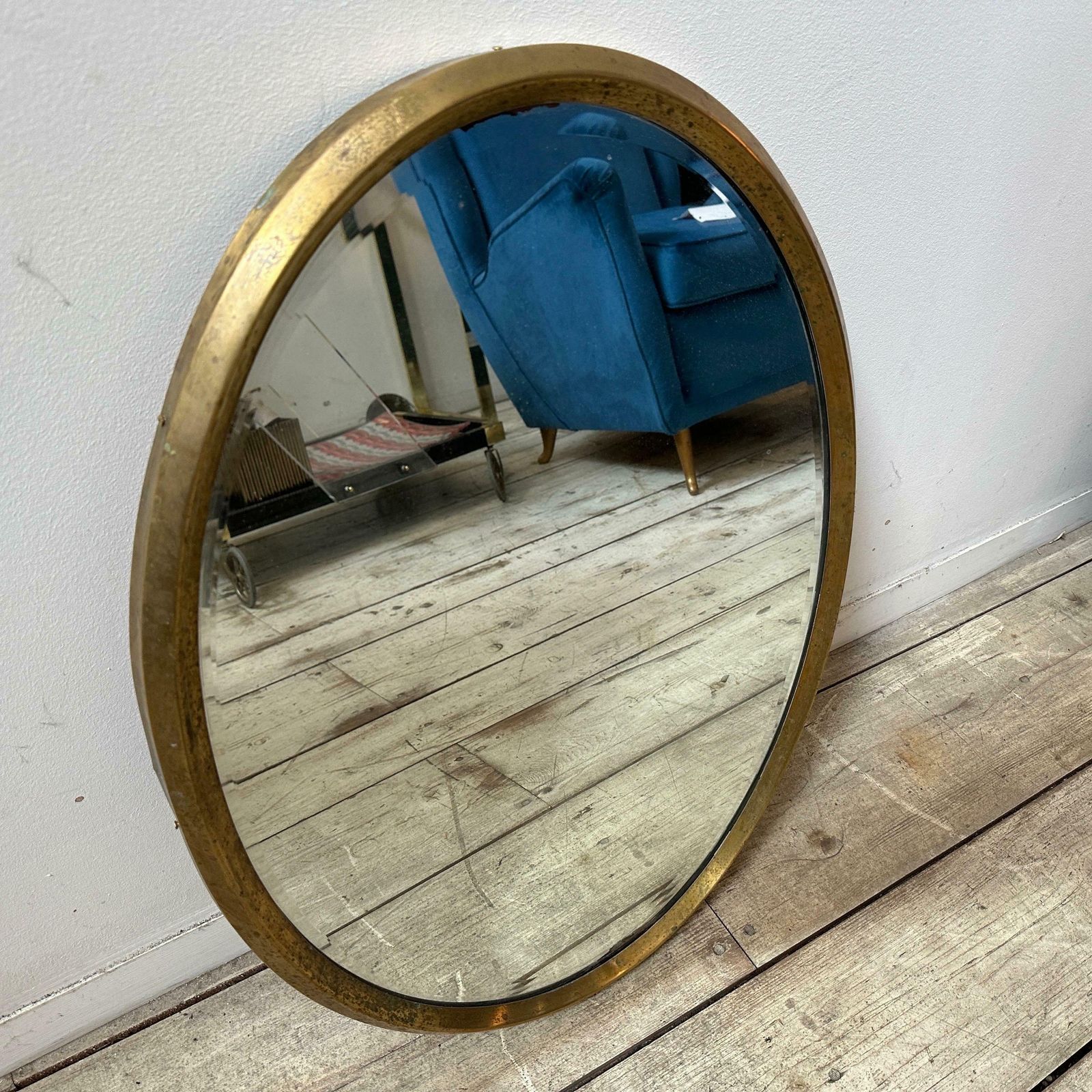 1960s Gio Ponti Style Mid Century Modern Brass Italian Oval Wall Mirror photo furniture