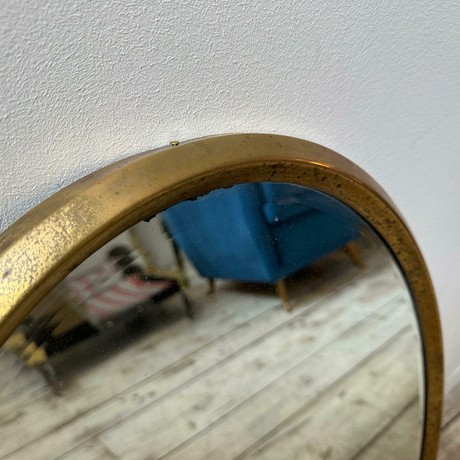 photo for sale 1960s Gio Ponti Style Mid Century Modern Brass Italian Oval Wall Mirror