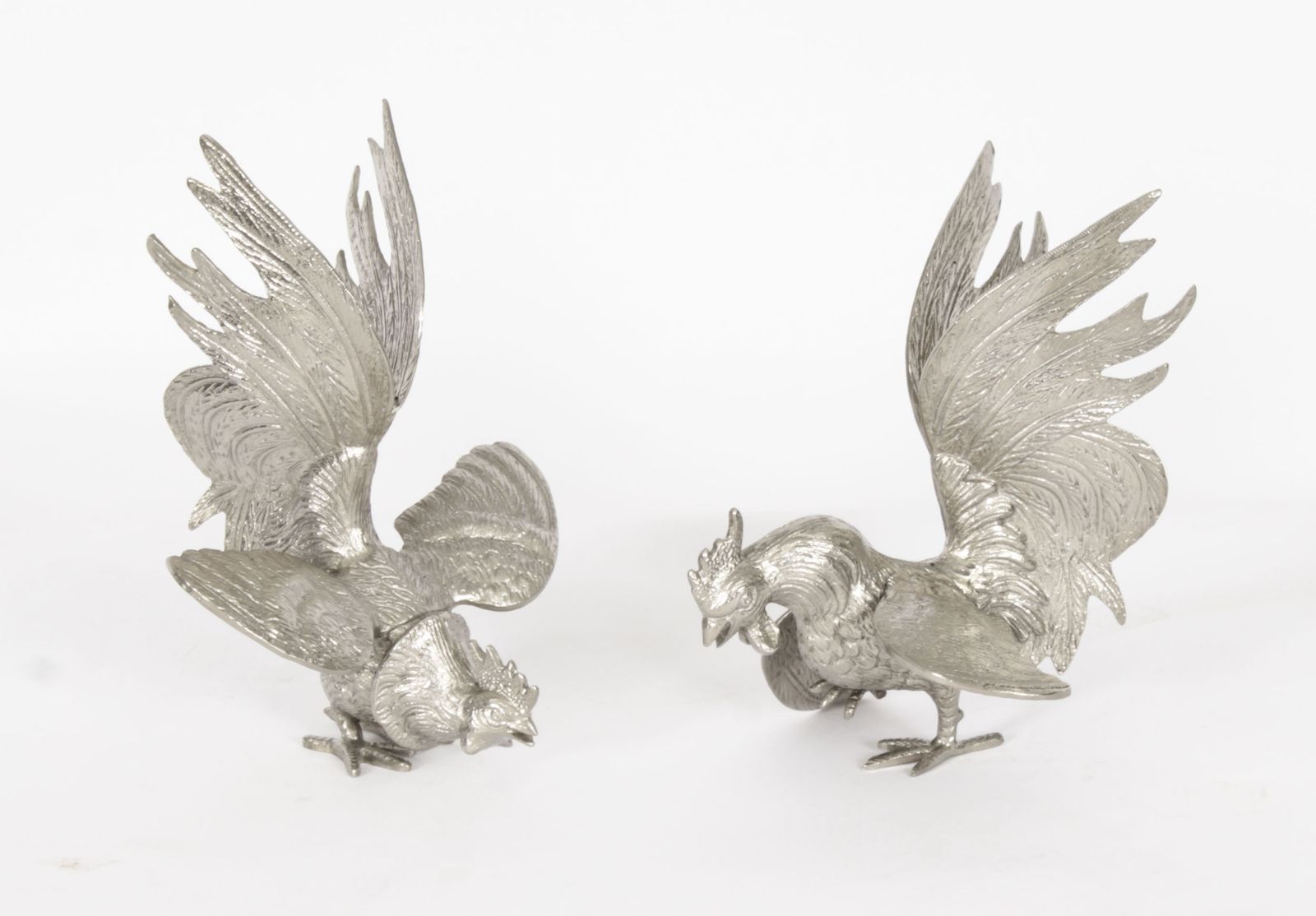 Antique Pair Italian Silver Plated Fighting Cockerels  20th C photo furniture