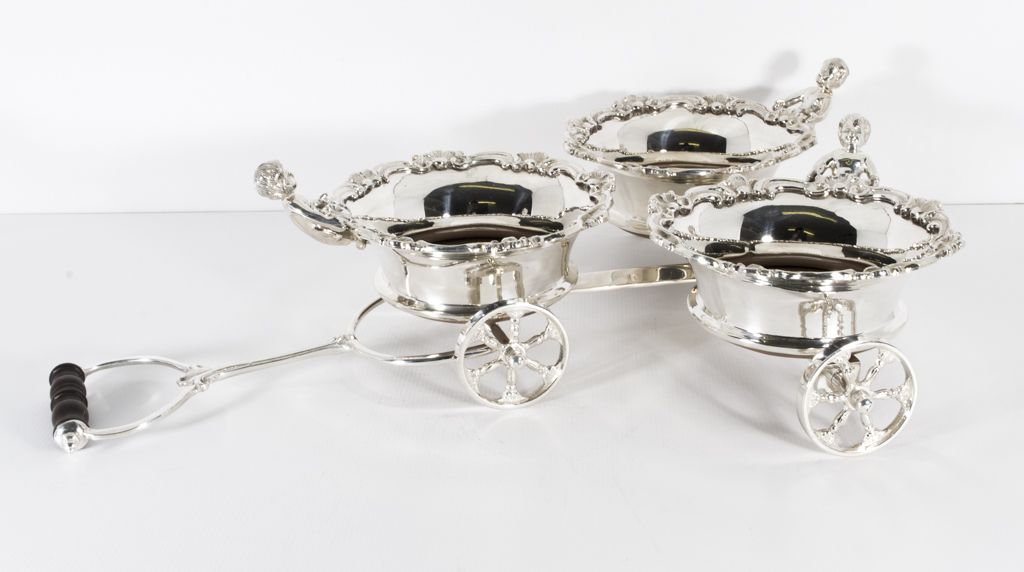 Vintage English Silver Plated Triple Drinks Cart Coaster  20th C