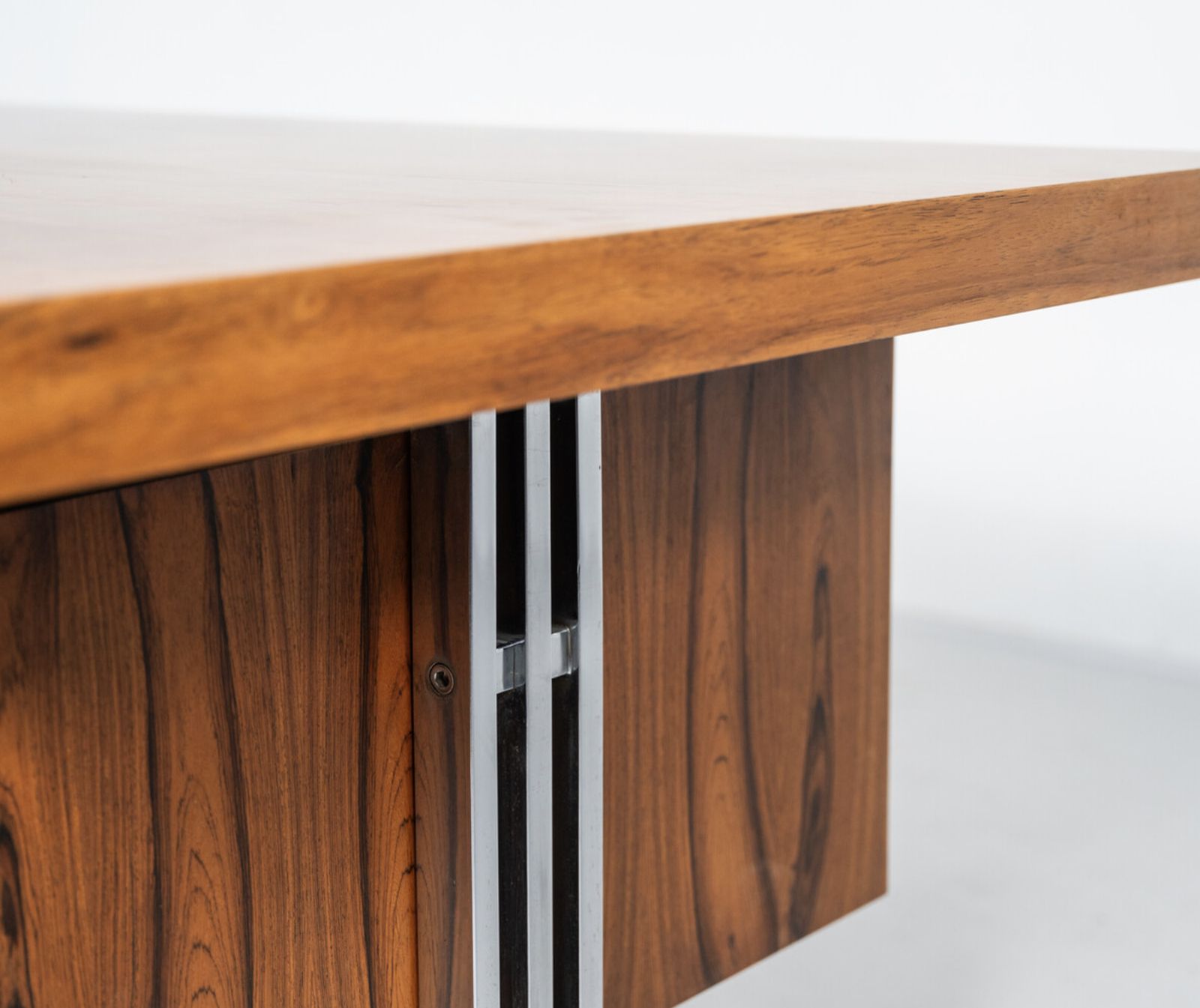 Furniture Mid Century Modern Wooden And Chrome Desk, Italy, 1970s photo