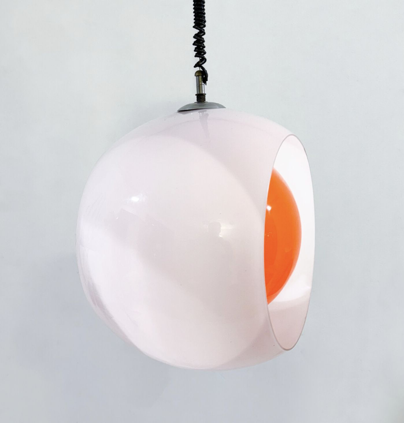Mid Century Murano Glass White And Orange Suspension Model “Eclisse” By Carlo Nason For Mazzega, Italy, 1960s photo for sale