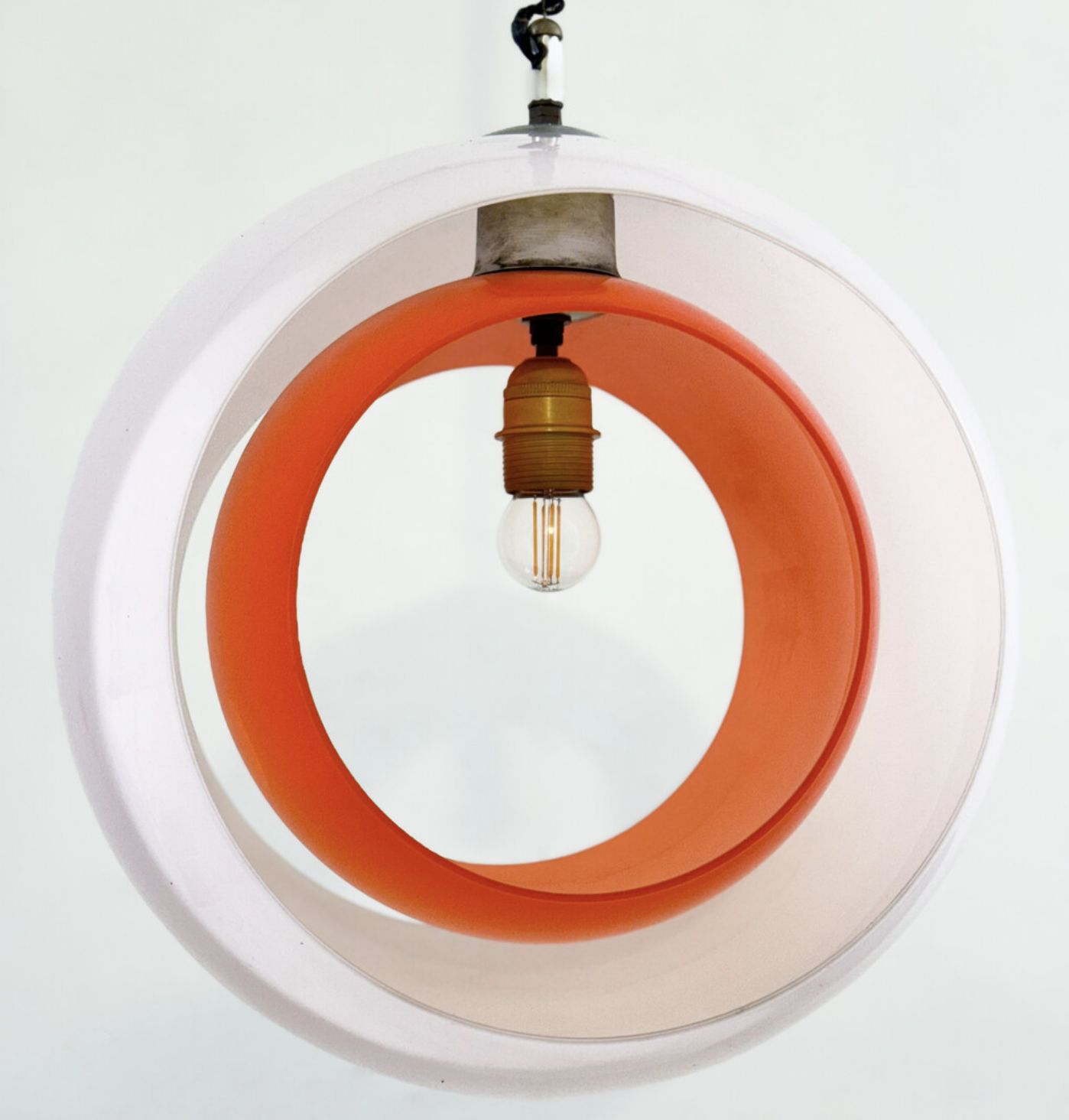 Mid Century Murano Glass White And Orange Suspension Model “Eclisse” By Carlo Nason For Mazzega, Italy, 1960s photo 2150.0