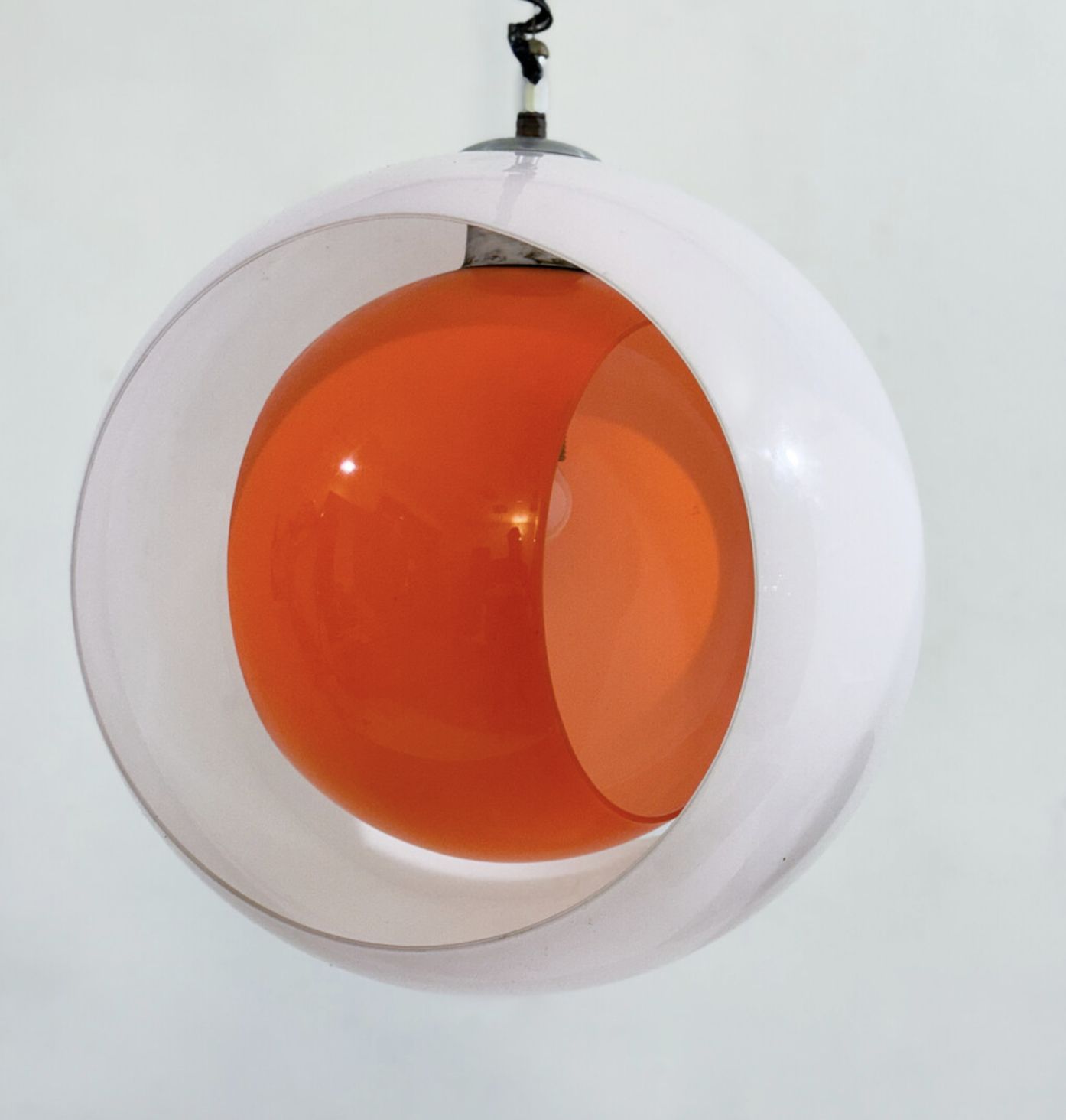 Mid Century Murano Glass White And Orange Suspension Model “Eclisse” By Carlo Nason For Mazzega, Italy, 1960s photo buy